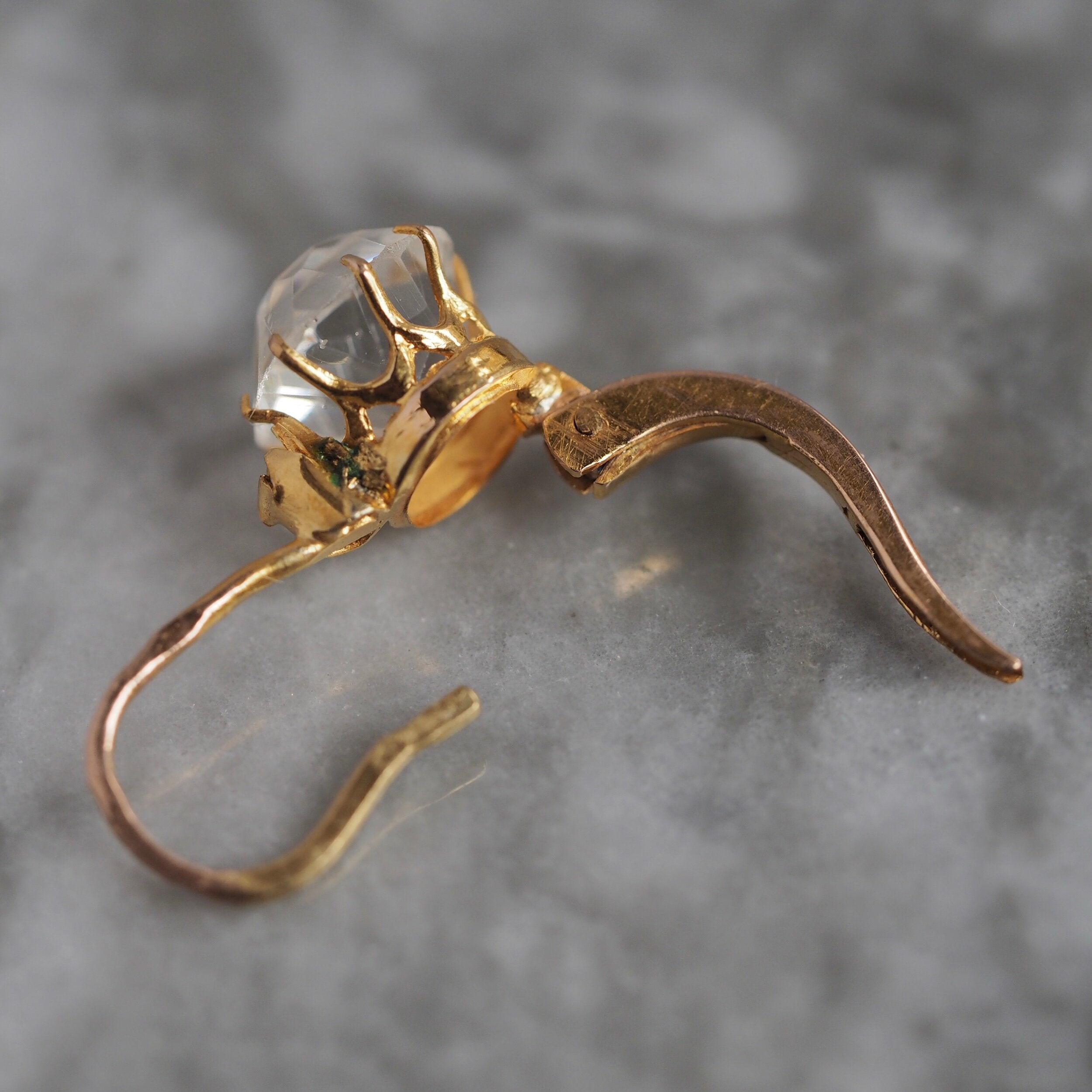 Antique French 18k Gold Rock Crystal Dormuese Earrings