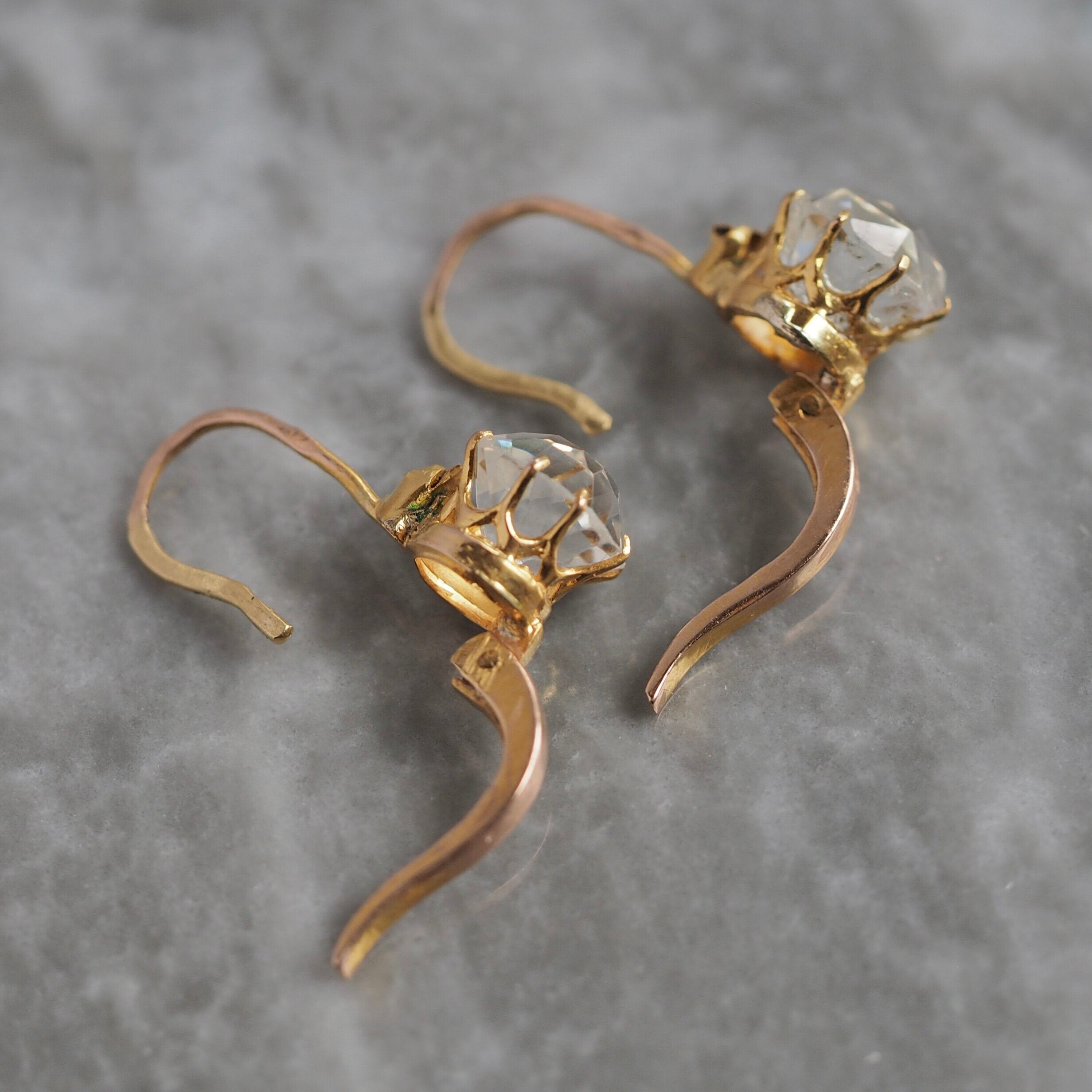 Antique French 18k Gold Rock Crystal Dormuese Earrings