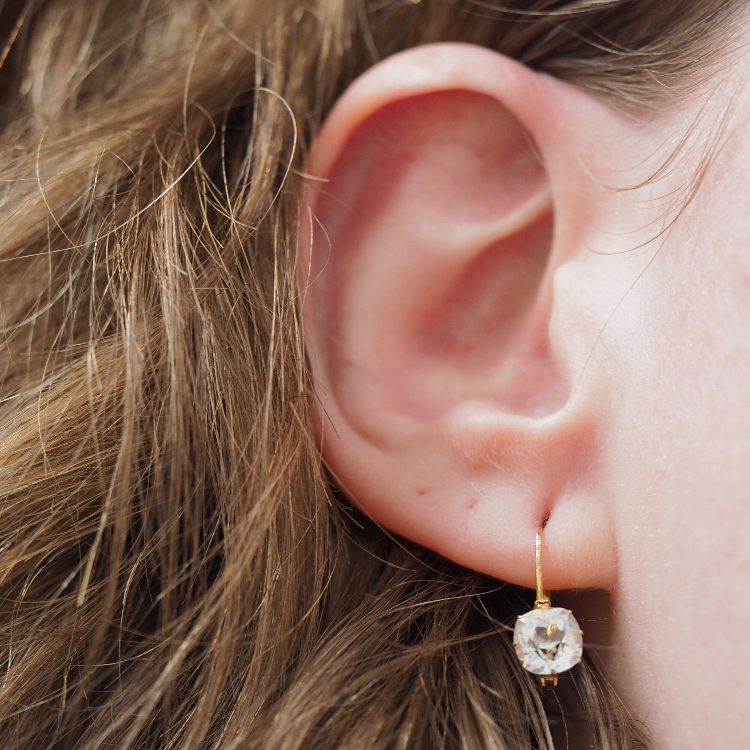 Antique French 18k Gold Rock Crystal Dormuese Earrings