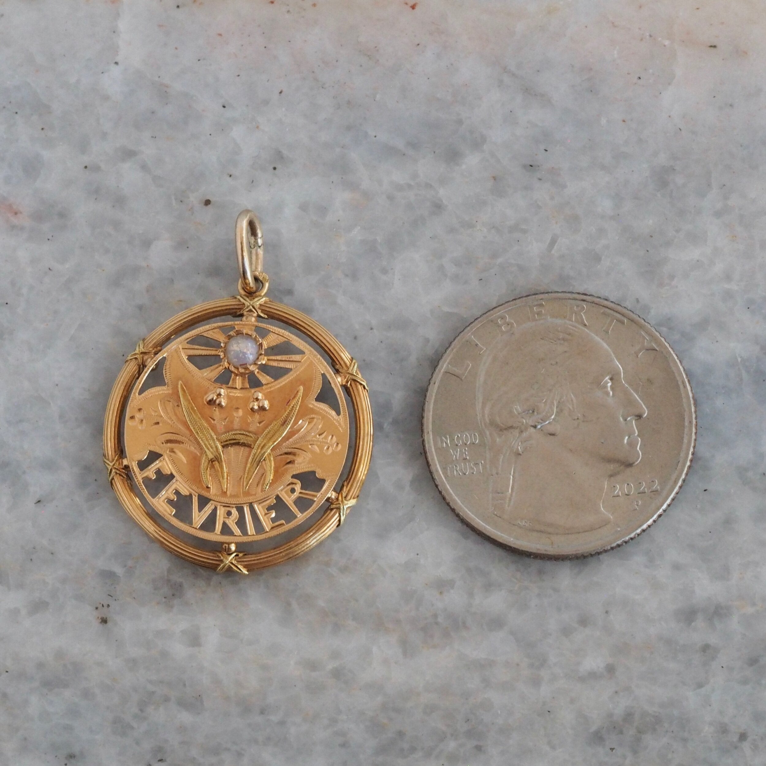 Antique French Art Nouveau 18k Gold "February" Pendant