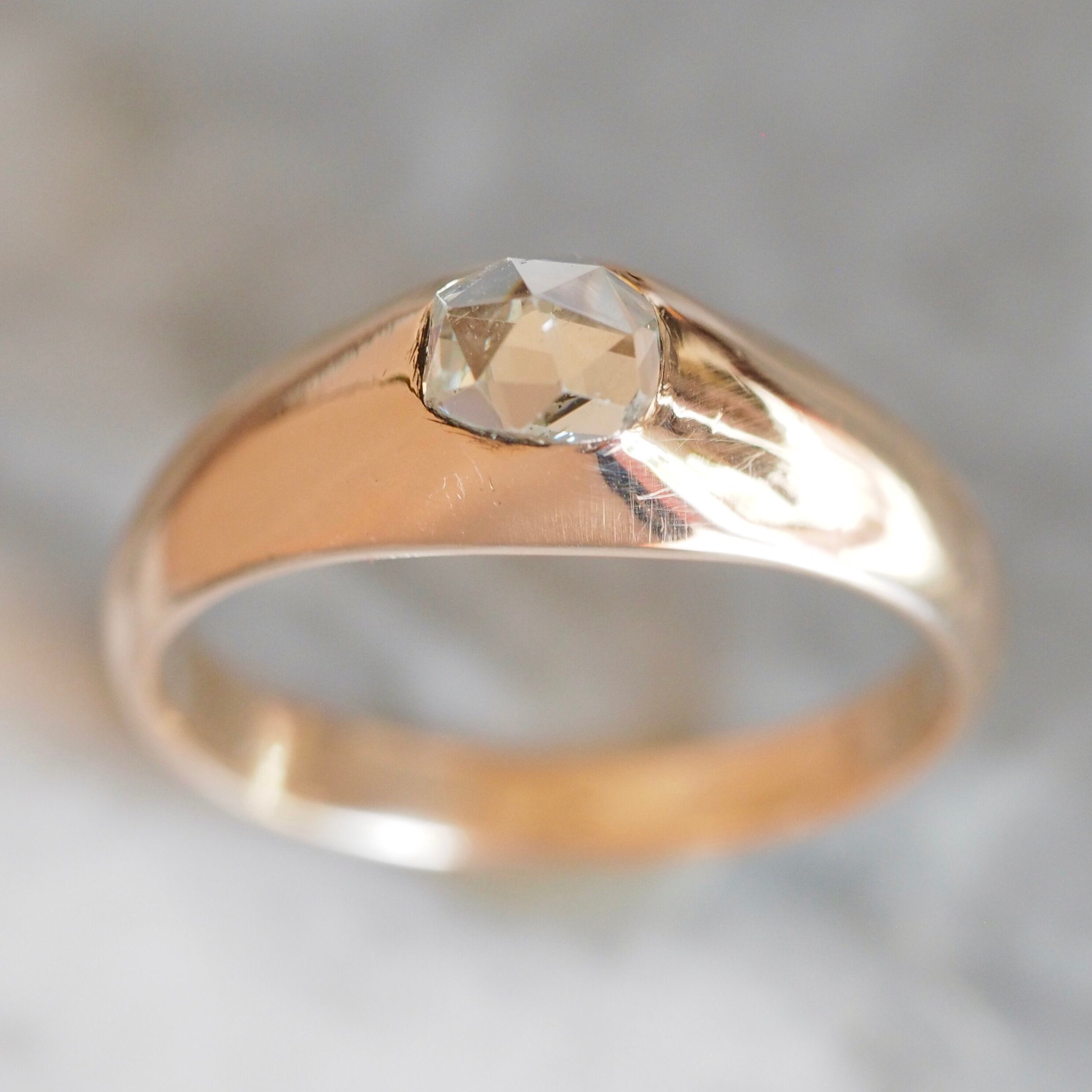 Antique Georgian 14k Gold Flush Set Dutch Rose Cut Diamond Stirrup Ring
