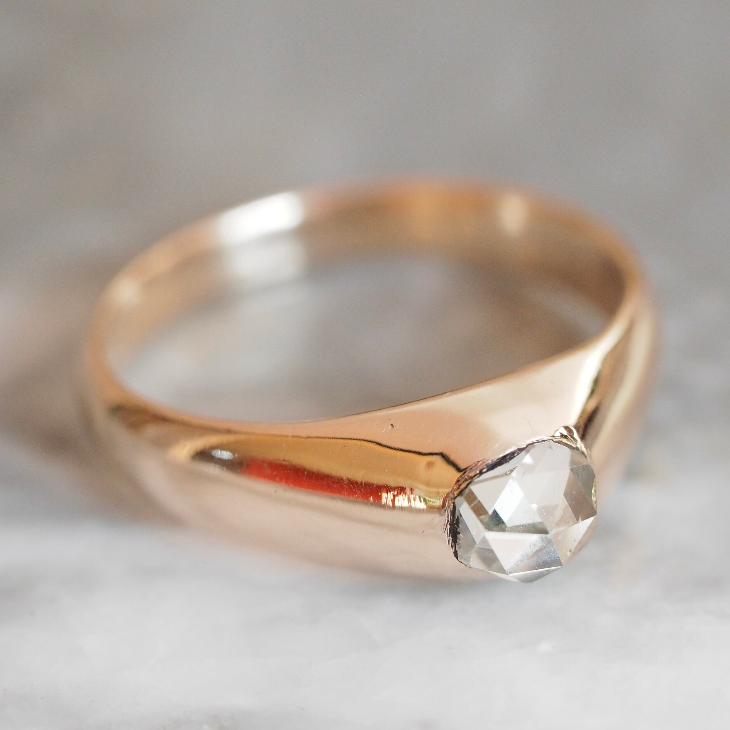 Antique Georgian 14k Gold Flush Set Dutch Rose Cut Diamond Stirrup Ring