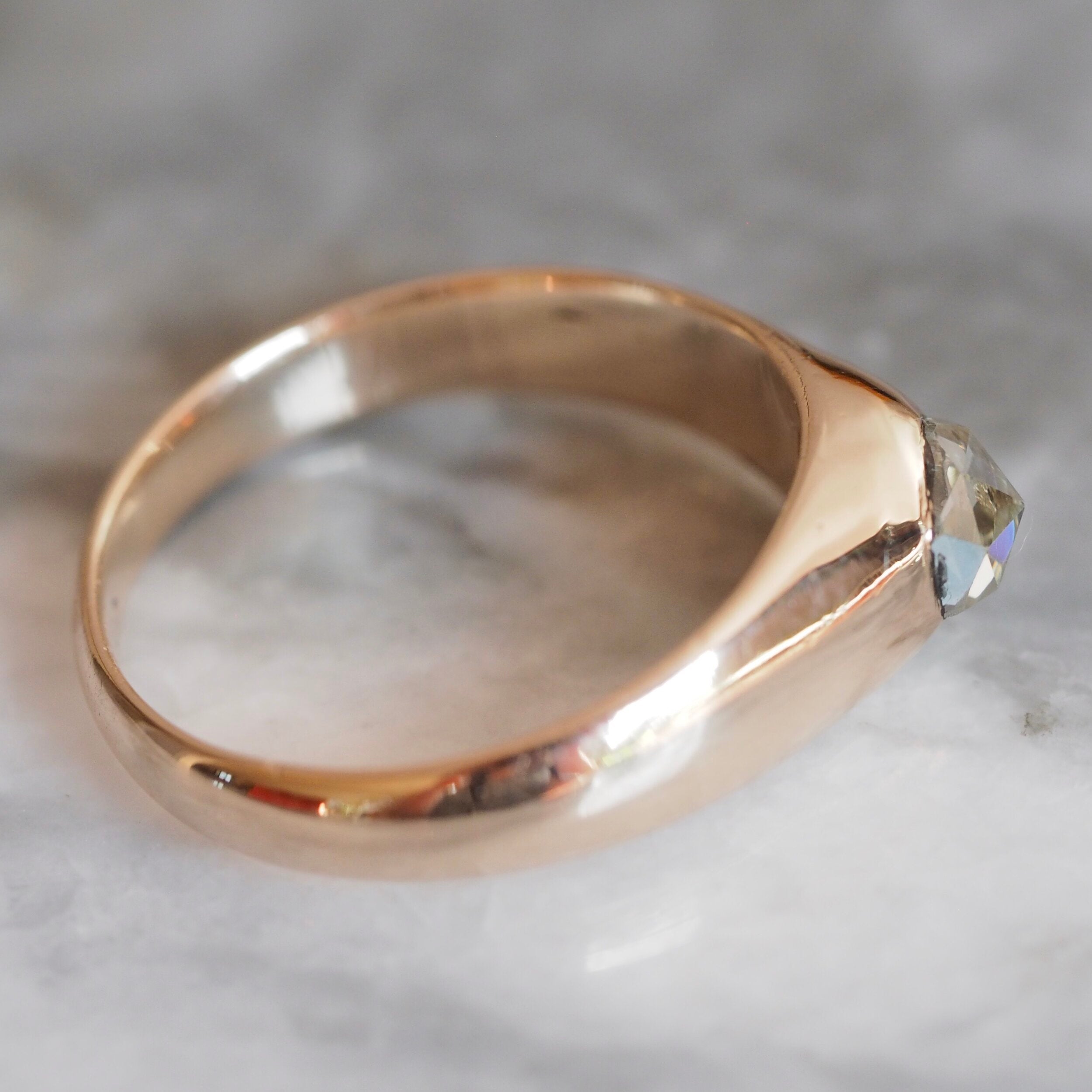 Antique Georgian 14k Gold Flush Set Dutch Rose Cut Diamond Stirrup Ring