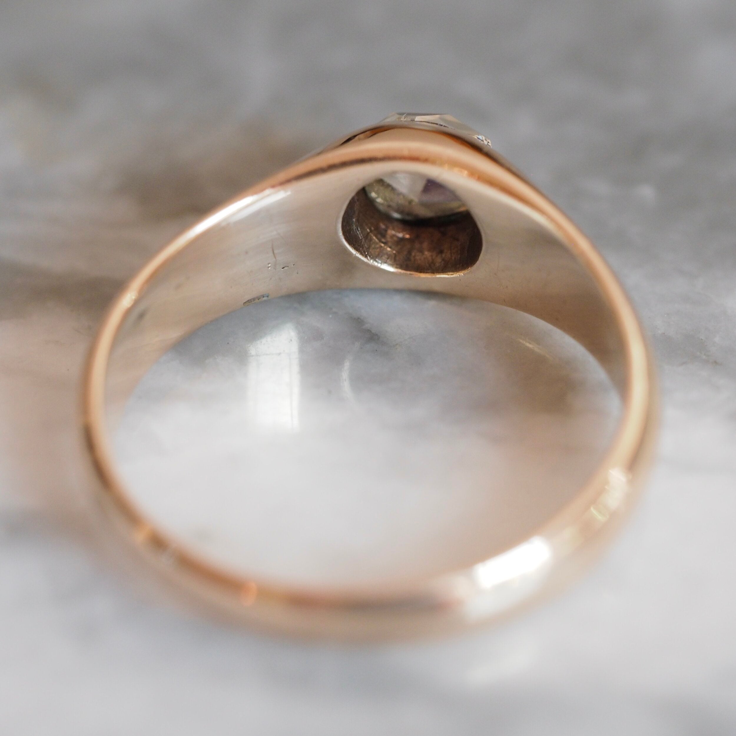 Antique Georgian 14k Gold Flush Set Dutch Rose Cut Diamond Stirrup Ring