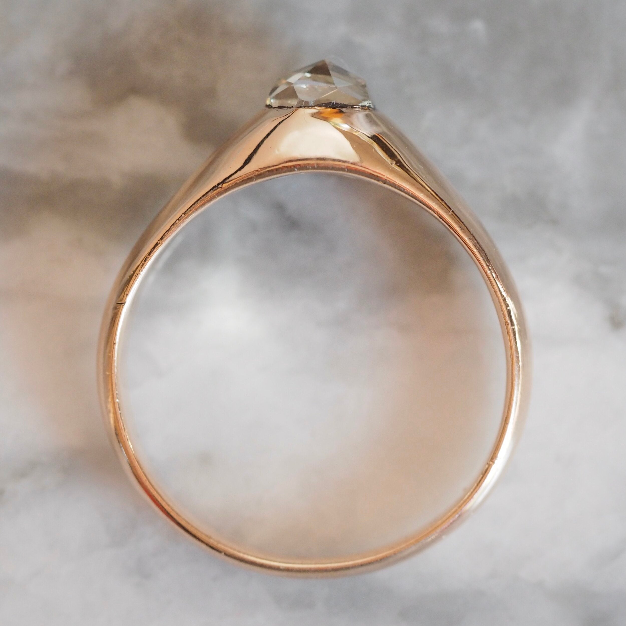 Antique Georgian 14k Gold Flush Set Dutch Rose Cut Diamond Stirrup Ring
