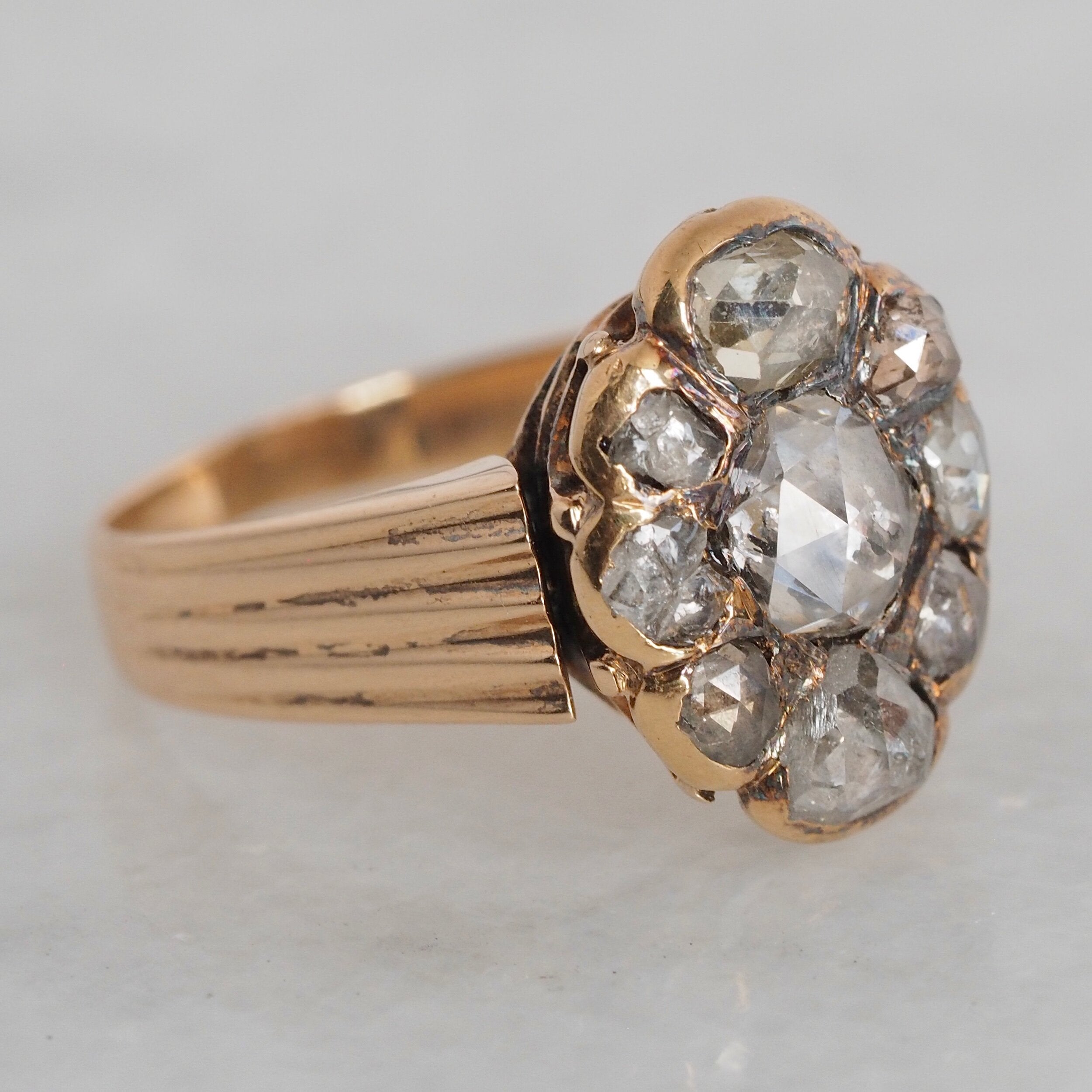 Antique Georgian 14k Gold Rose Cut Diamond Cluster Ring