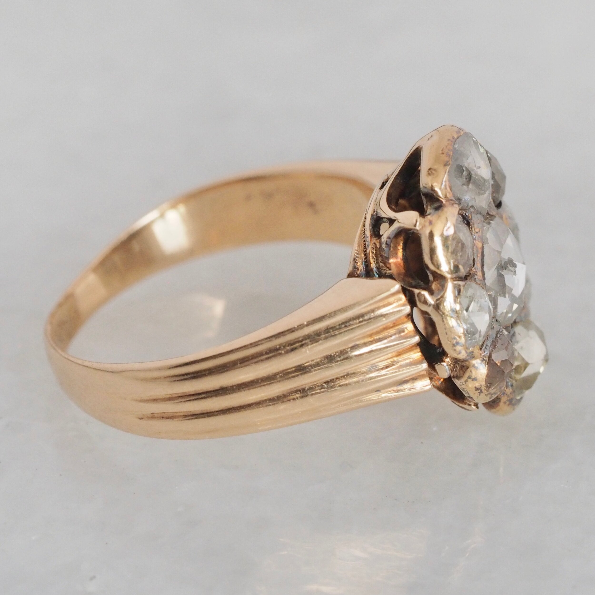 Antique Georgian 14k Gold Rose Cut Diamond Cluster Ring