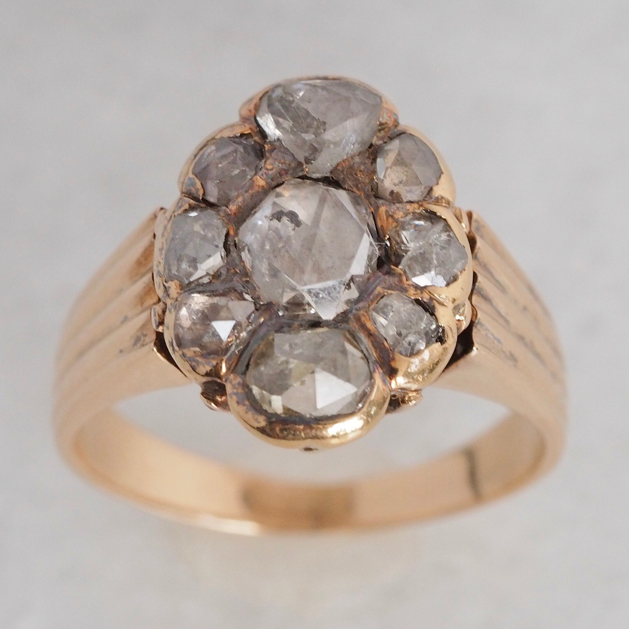 Antique Georgian 14k Gold Rose Cut Diamond Cluster Ring
