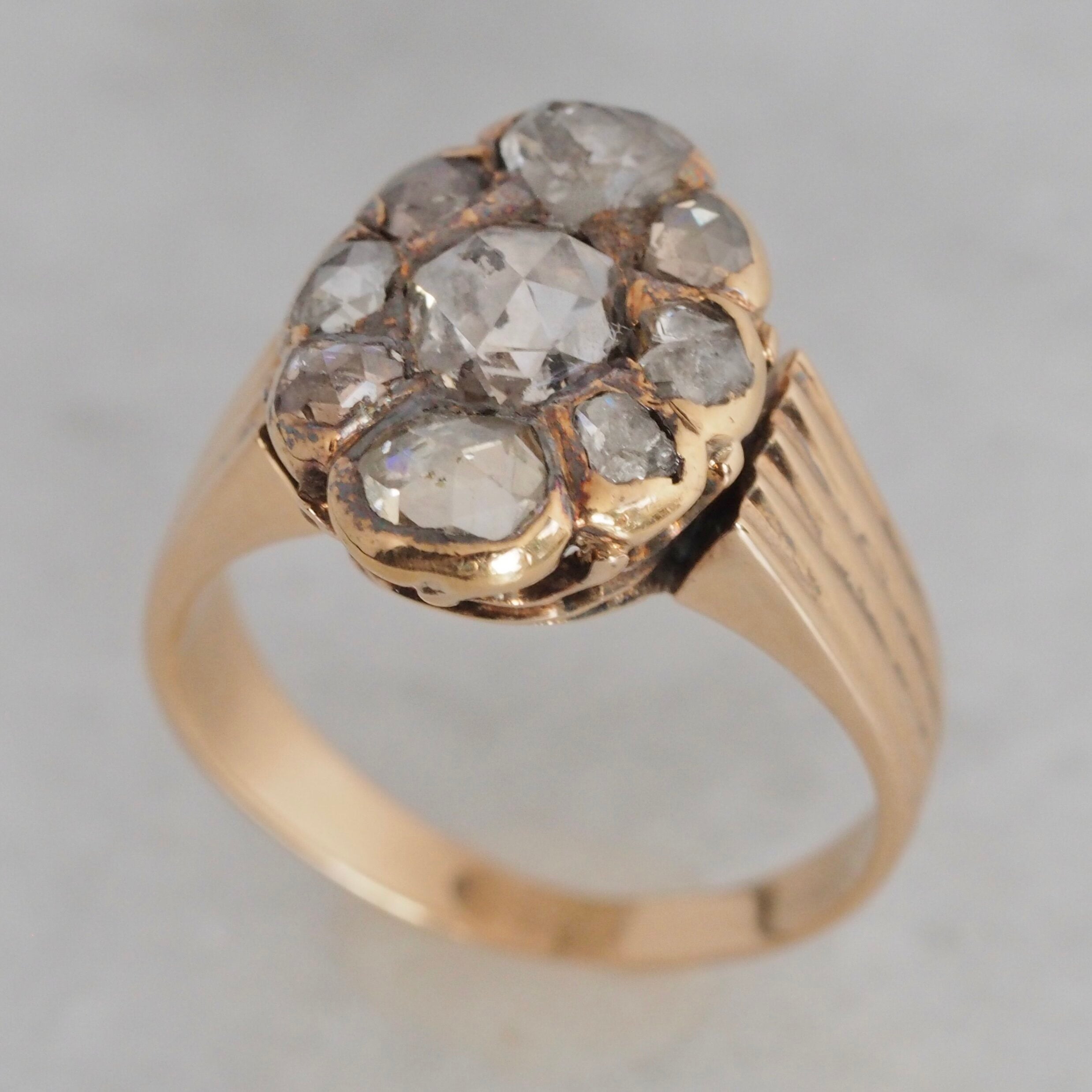 Antique Georgian 14k Gold Rose Cut Diamond Cluster Ring