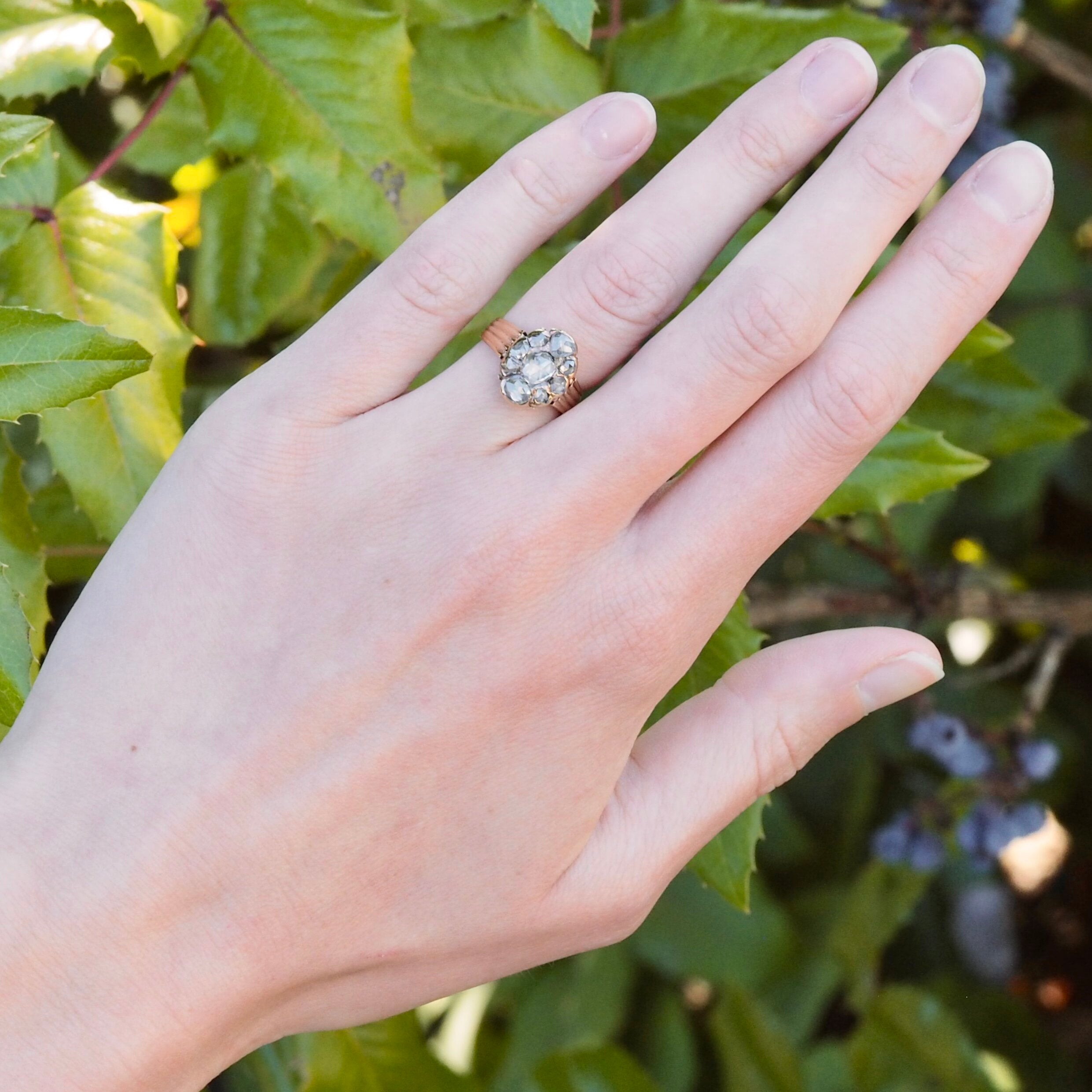 Antique Georgian 14k Gold Rose Cut Diamond Cluster Ring