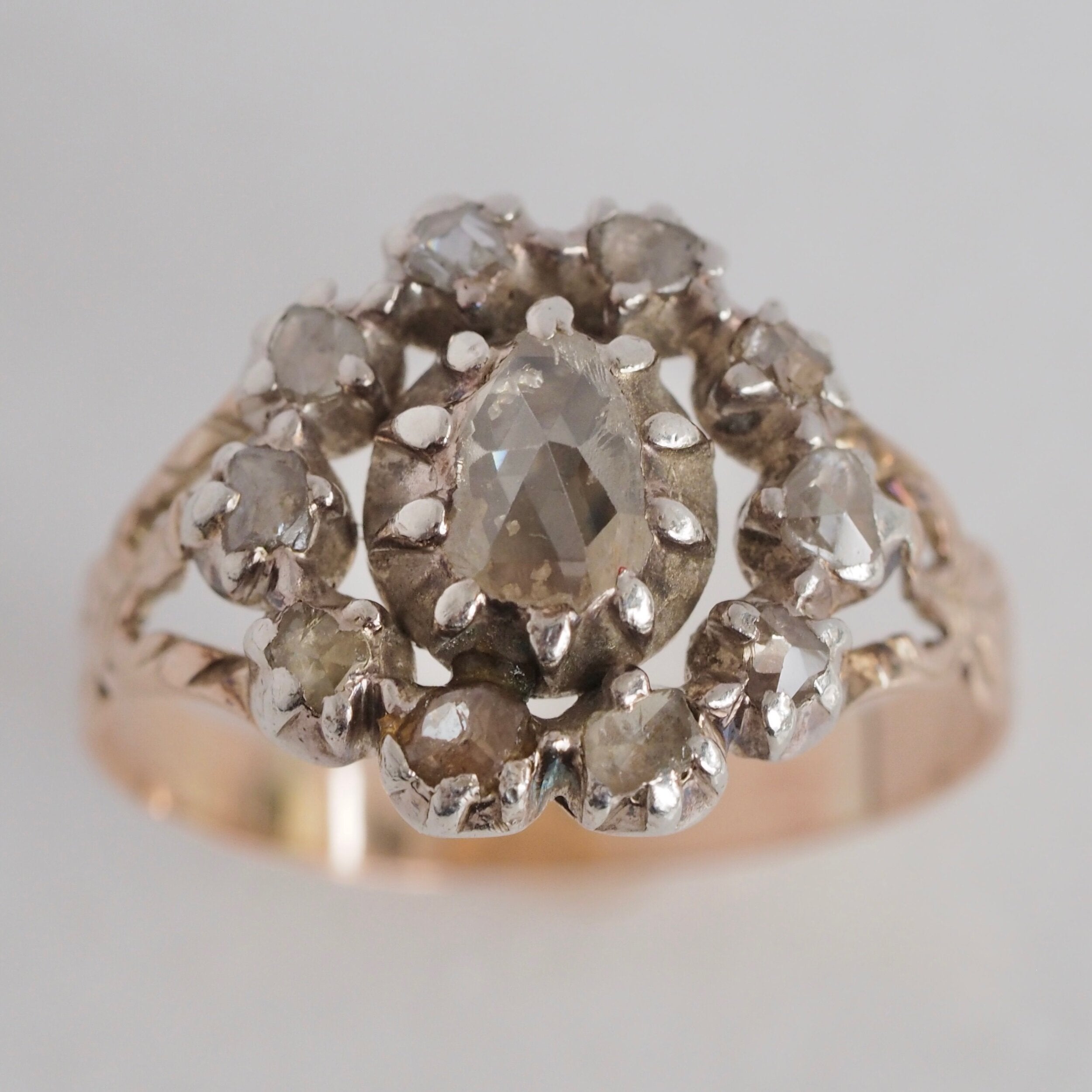 Antique Georgian 14k Gold Rose Cut Diamond Giardinetti Ring