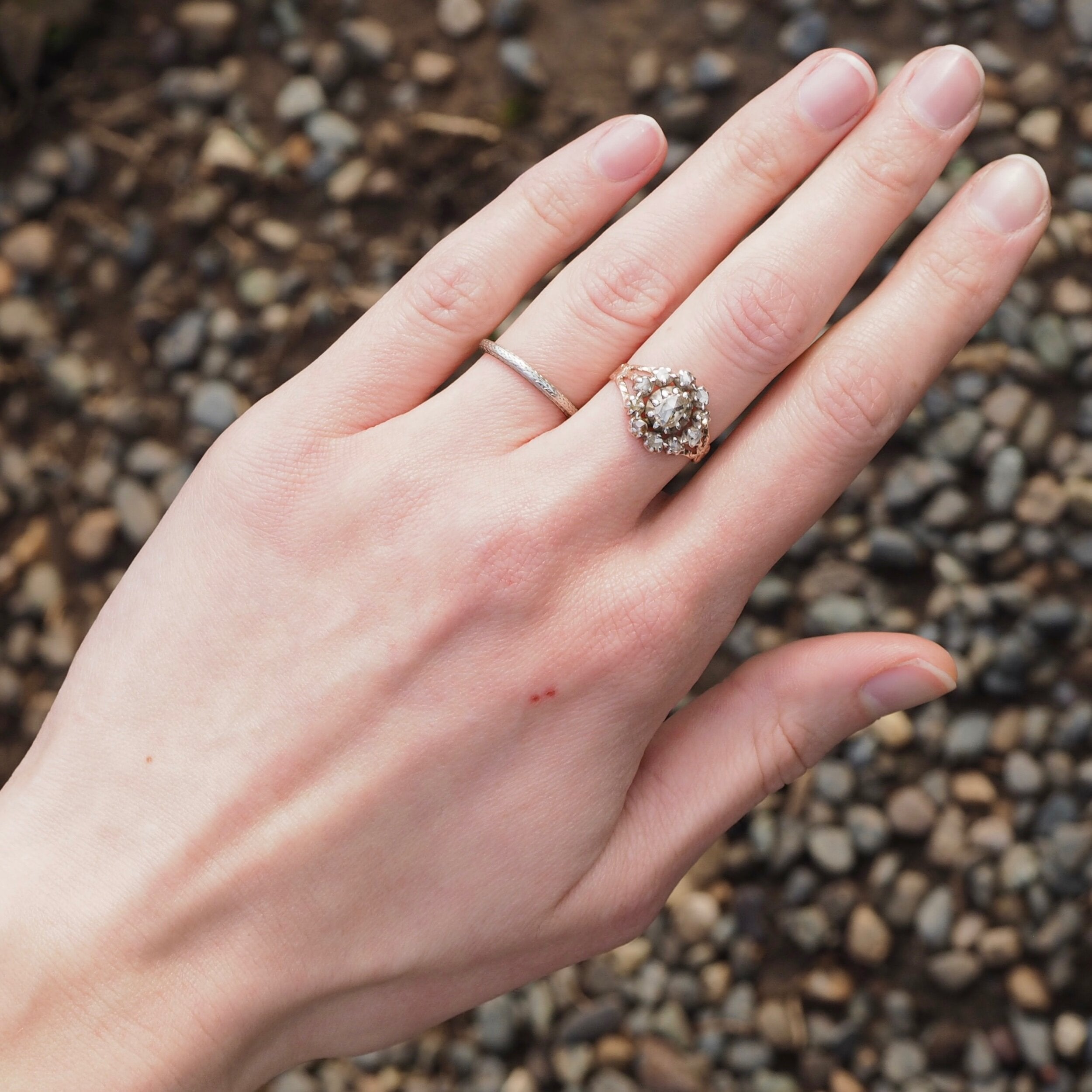 Antique Georgian 14k Gold Rose Cut Diamond Giardinetti Ring