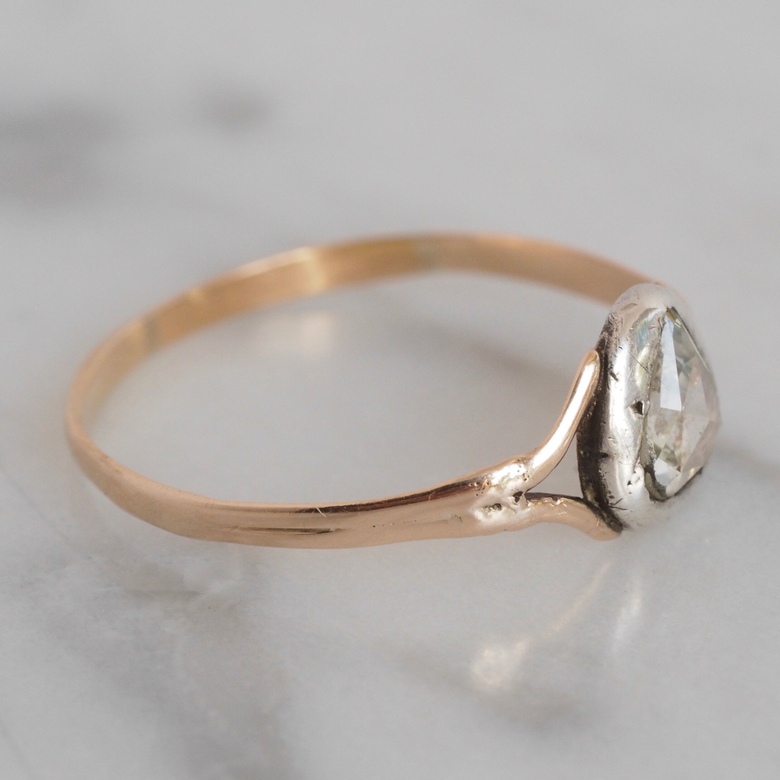 Antique Georgian 14k Gold and Silver Heart Shaped Rose Cut Diamond Ring