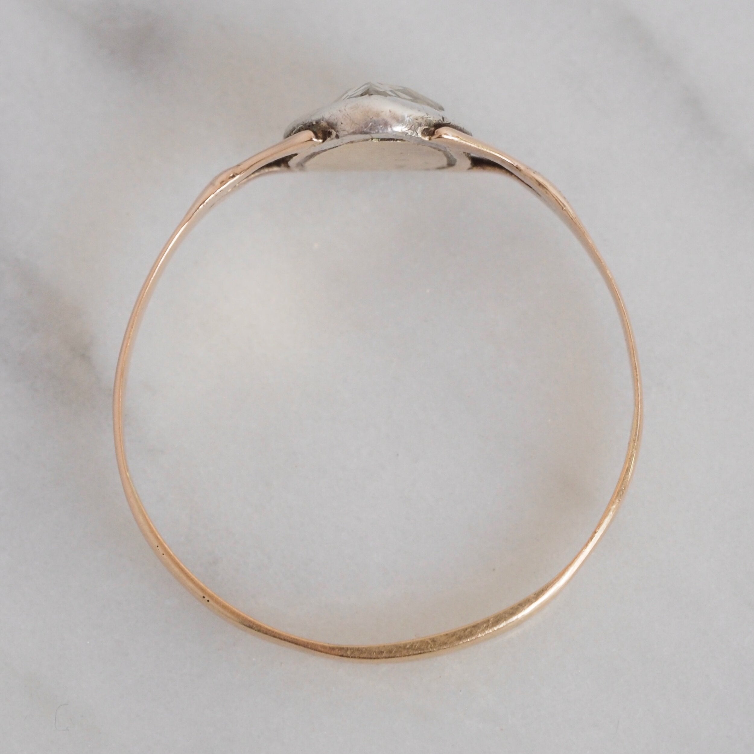 Antique Georgian 14k Gold and Silver Heart Shaped Rose Cut Diamond Ring