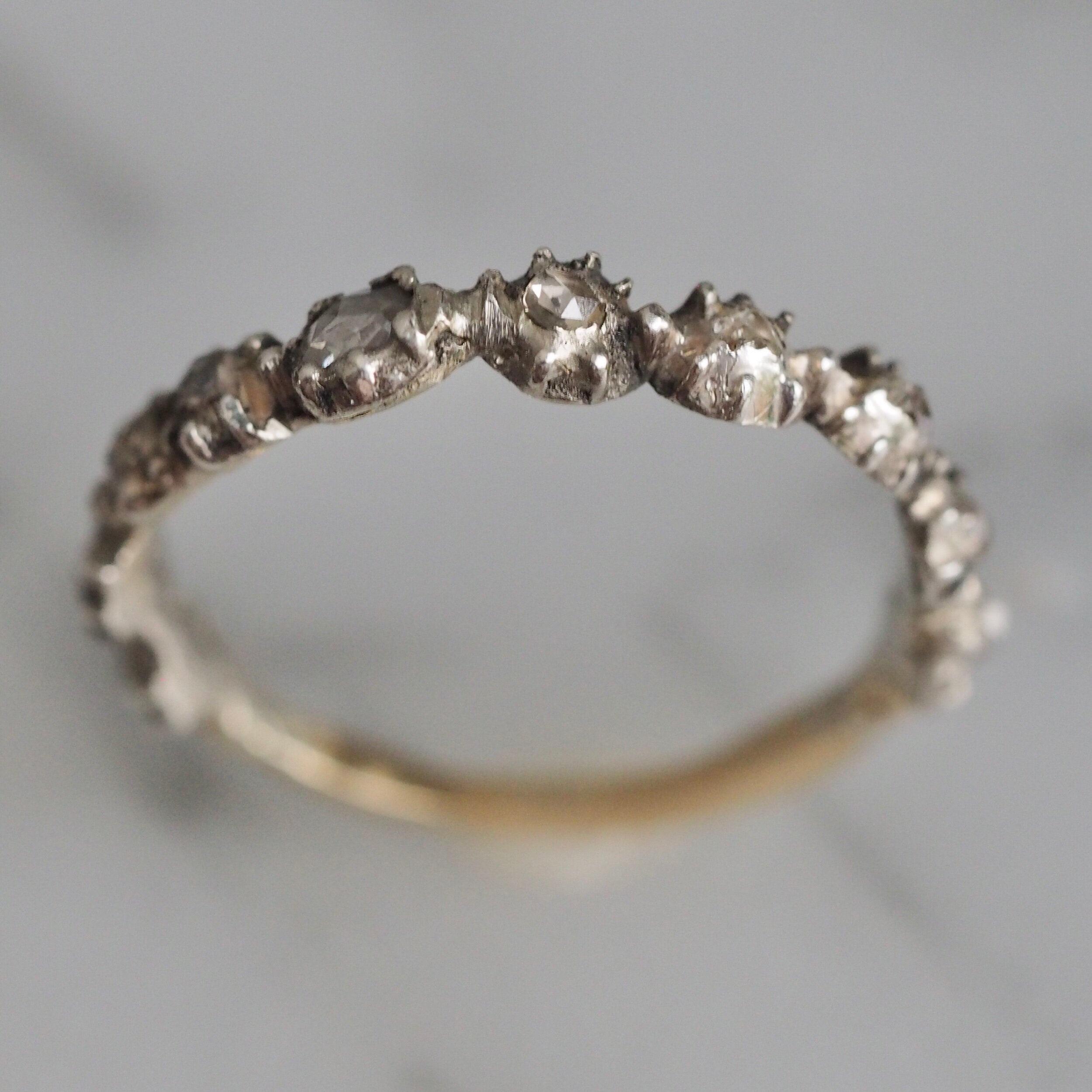 Antique Georgian Rose Cut Diamond Half Eternity Ring in 14k Gold and Silver