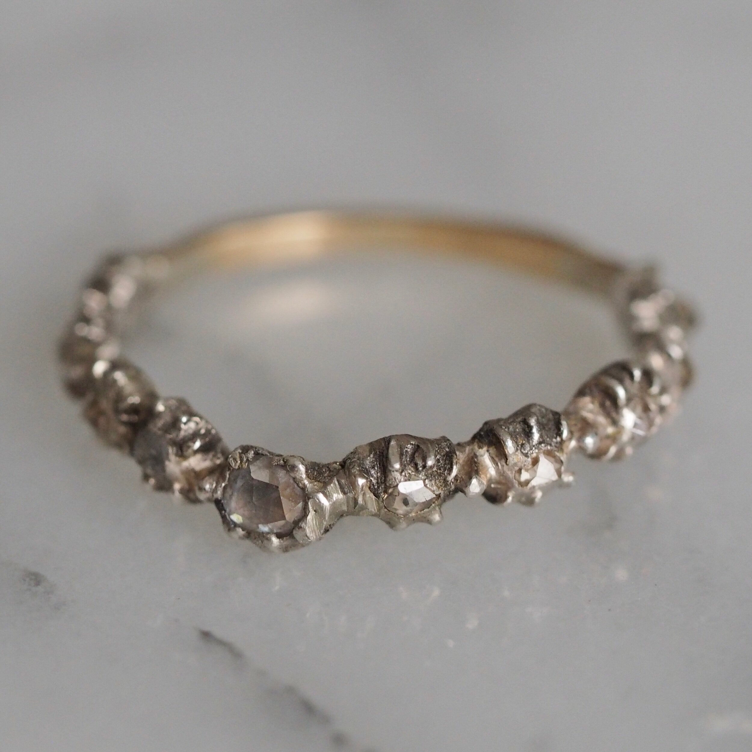 Antique Georgian Rose Cut Diamond Half Eternity Ring in 14k Gold and Silver