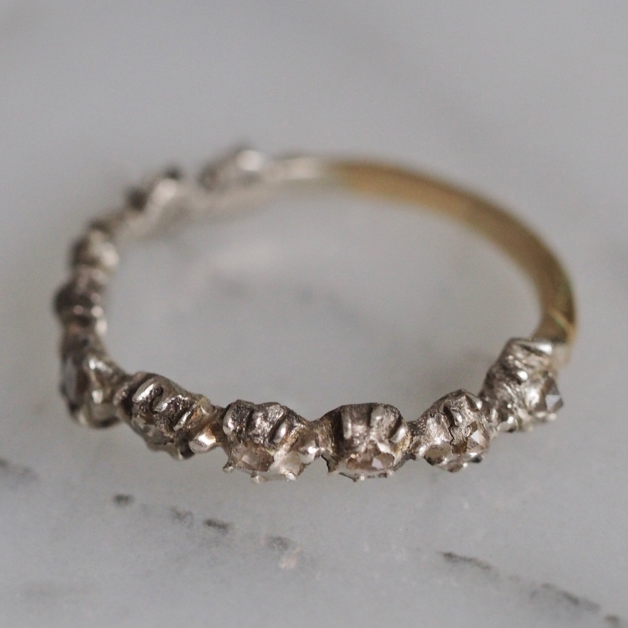 Antique Georgian Rose Cut Diamond Half Eternity Ring in 14k Gold and Silver