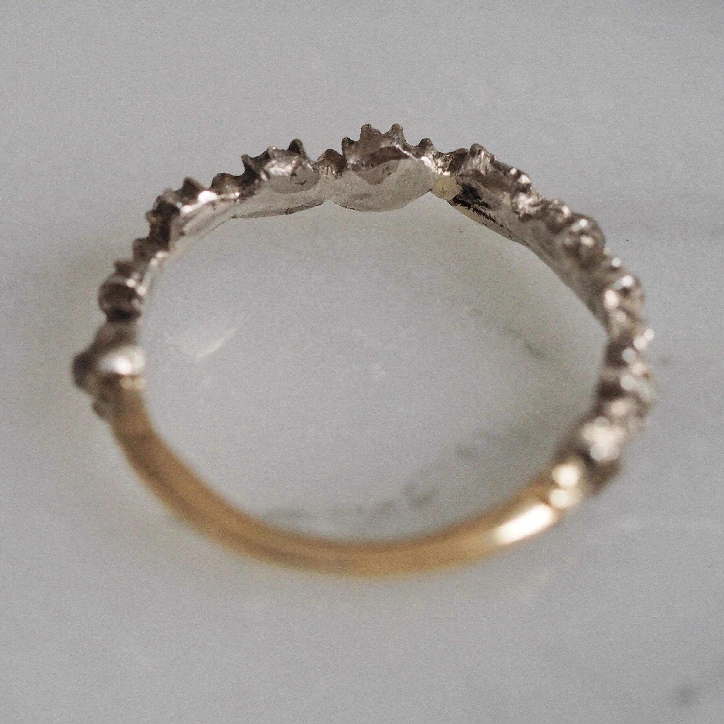 Antique Georgian Rose Cut Diamond Half Eternity Ring in 14k Gold and Silver