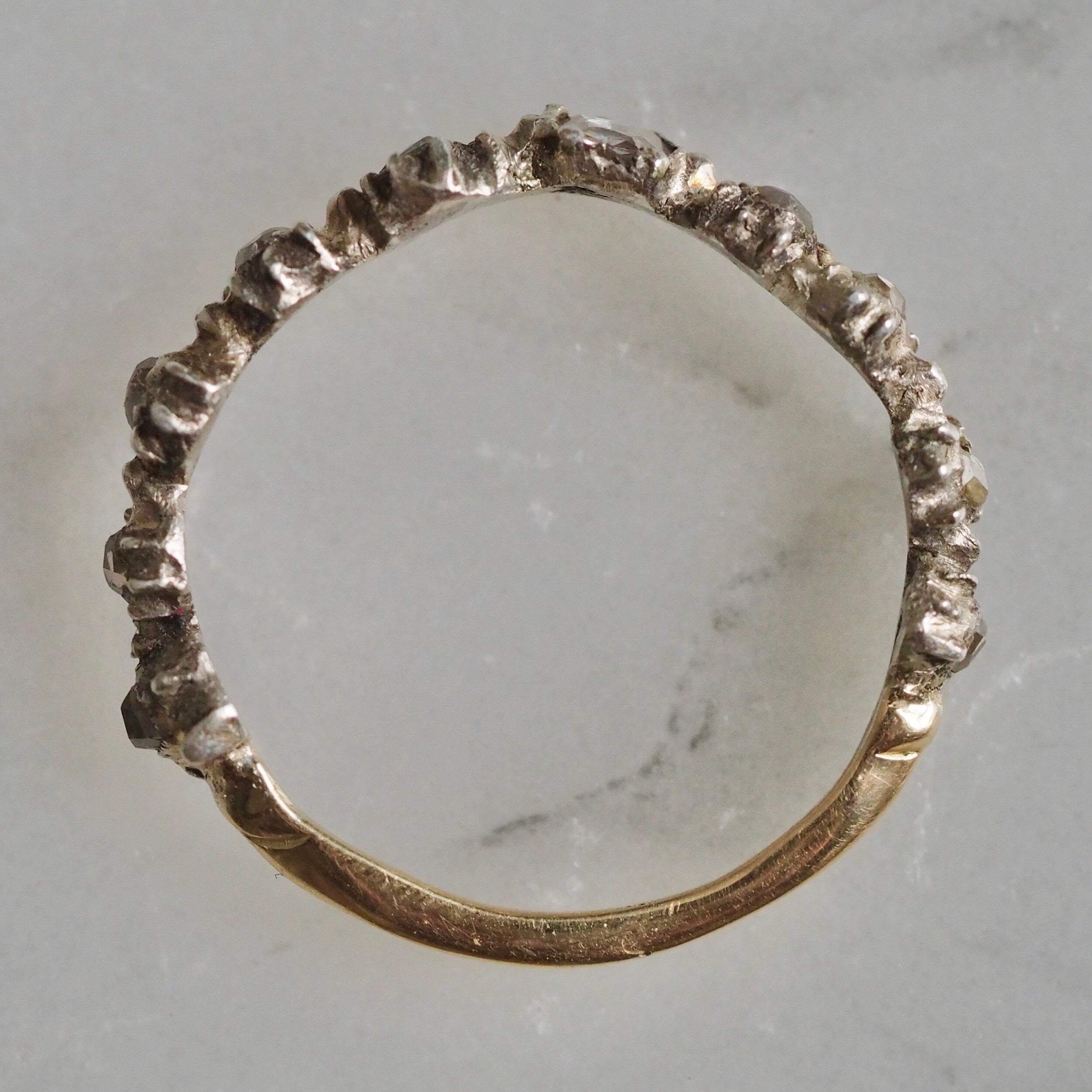 Antique Georgian Rose Cut Diamond Half Eternity Ring in 14k Gold and Silver