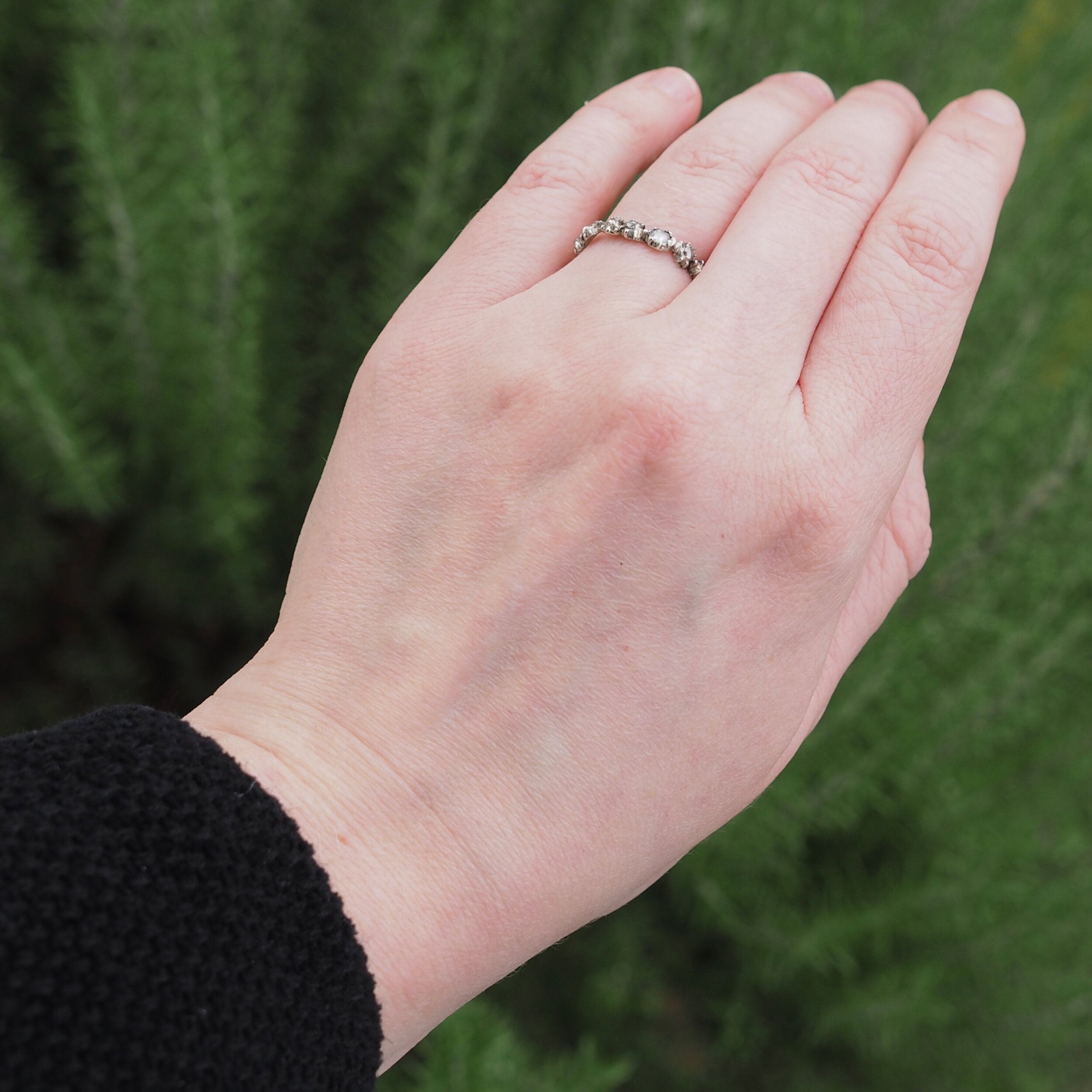 Antique Georgian Rose Cut Diamond Half Eternity Ring in 14k Gold and Silver