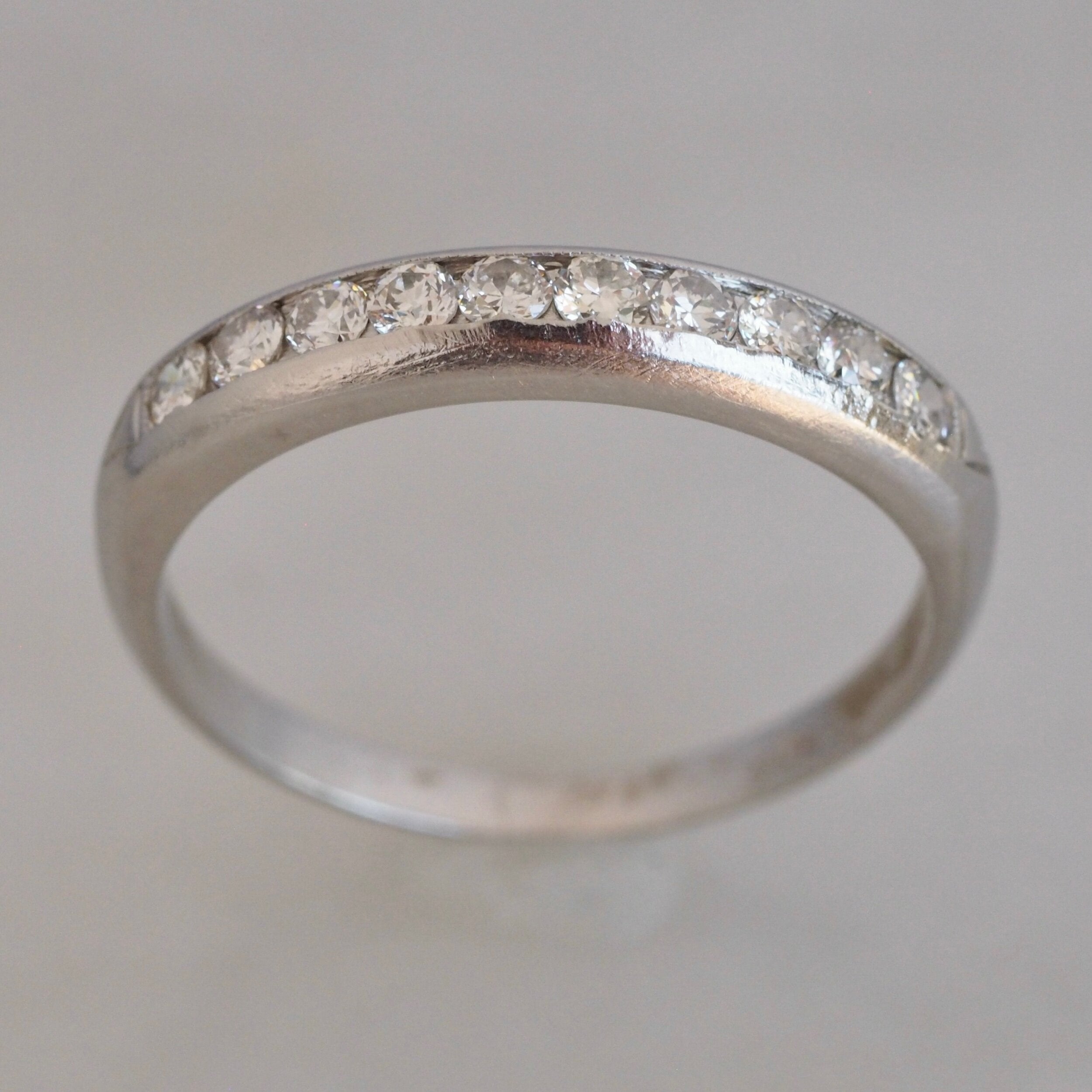 Antique Late Deco Platinum and Old Mine Cut Diamonds Half Eternity Band