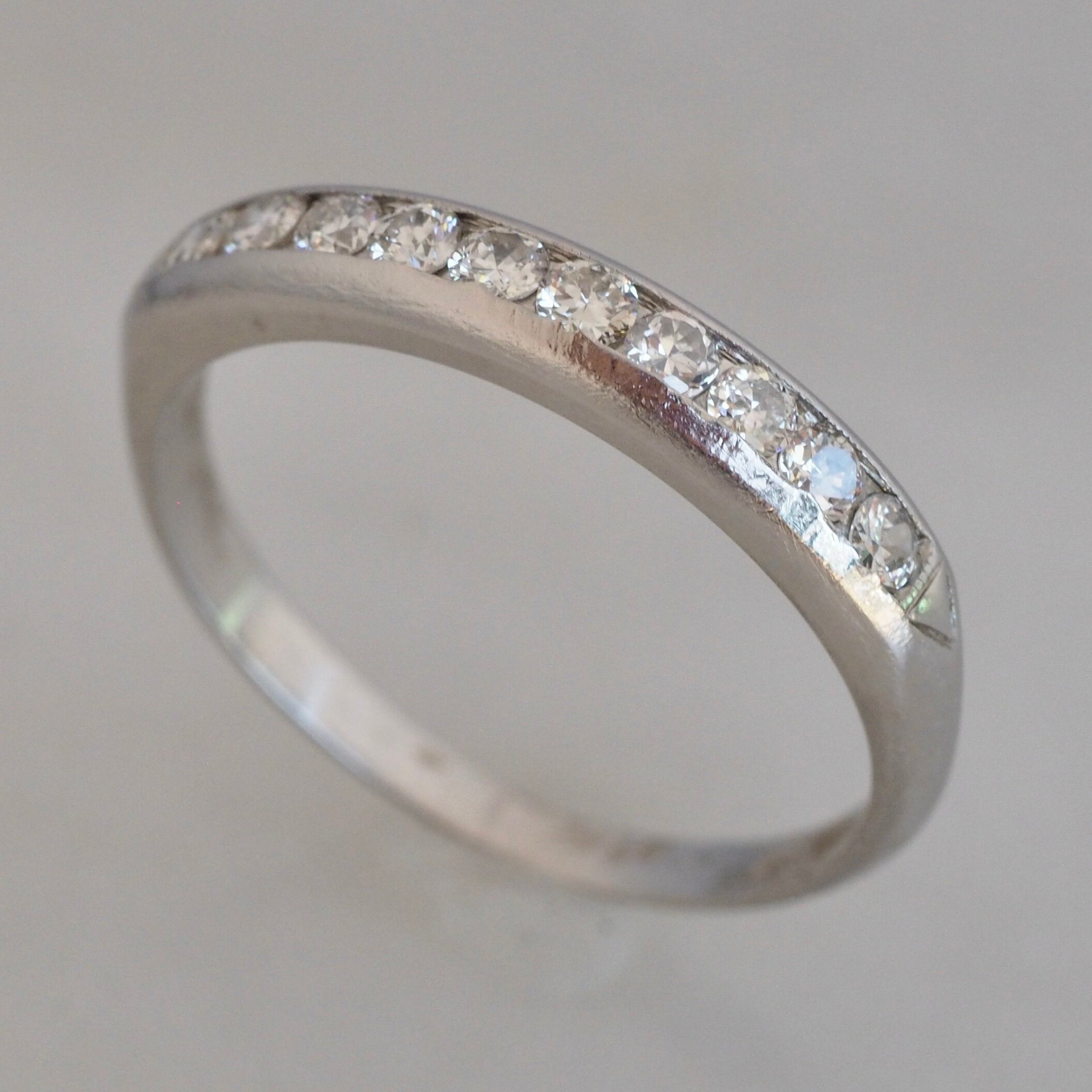 Antique Late Deco Platinum and Old Mine Cut Diamonds Half Eternity Band