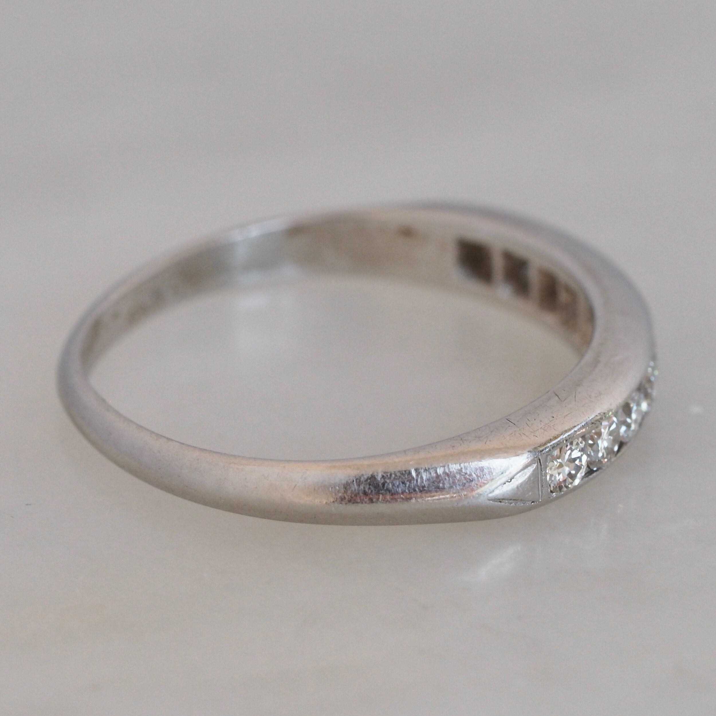 Antique Late Deco Platinum and Old Mine Cut Diamonds Half Eternity Band