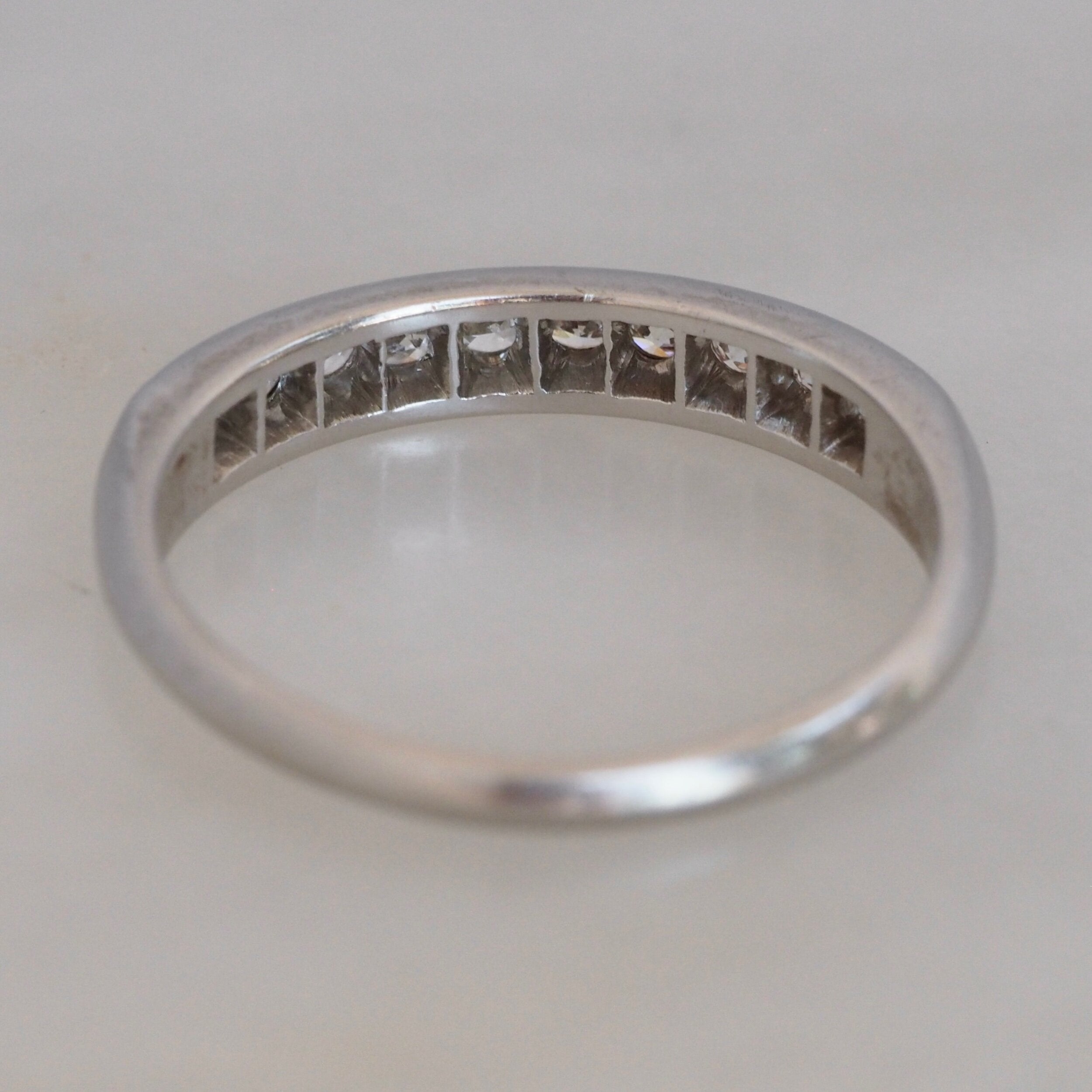 Antique Late Deco Platinum and Old Mine Cut Diamonds Half Eternity Band