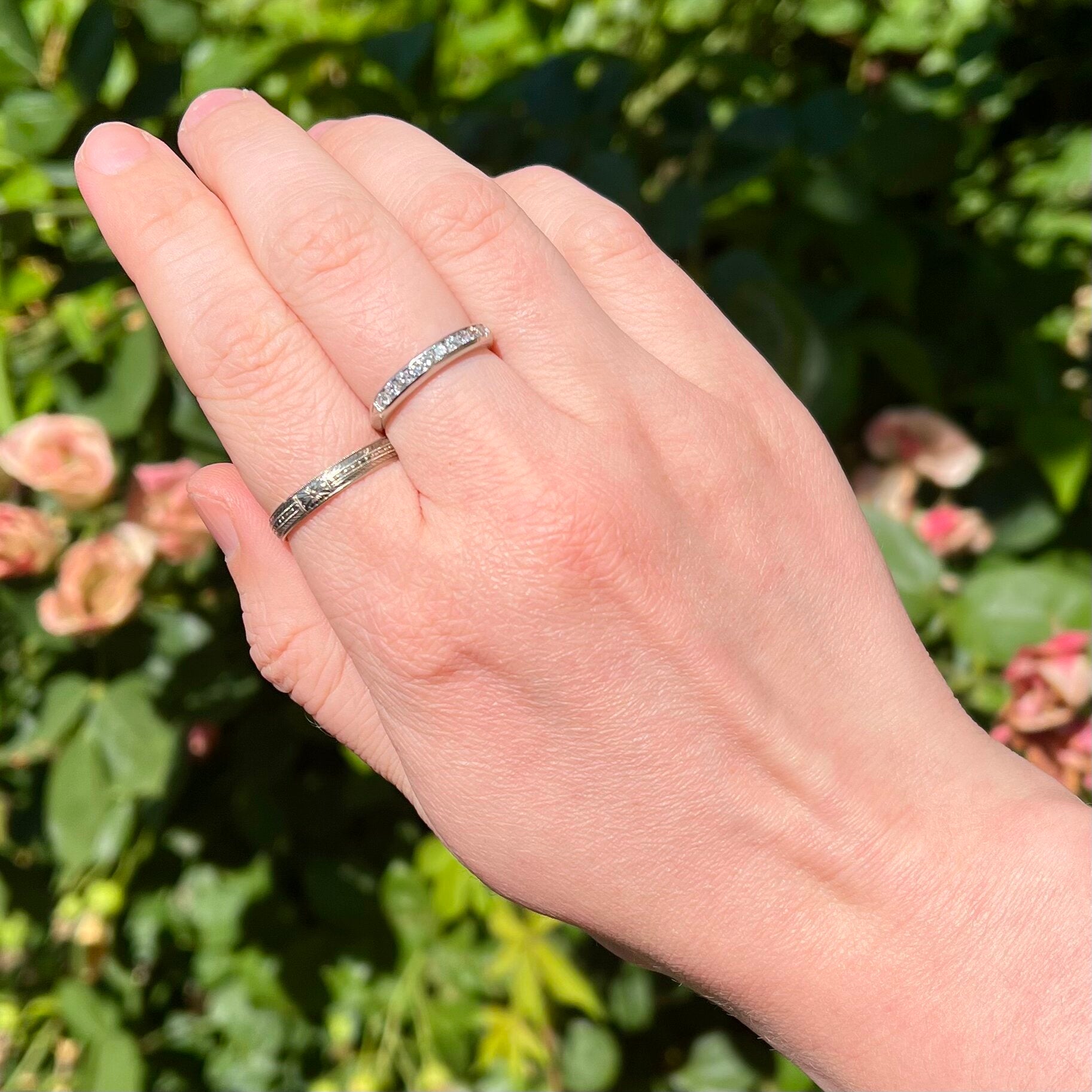 Antique Late Deco Platinum and Old Mine Cut Diamonds Half Eternity Band