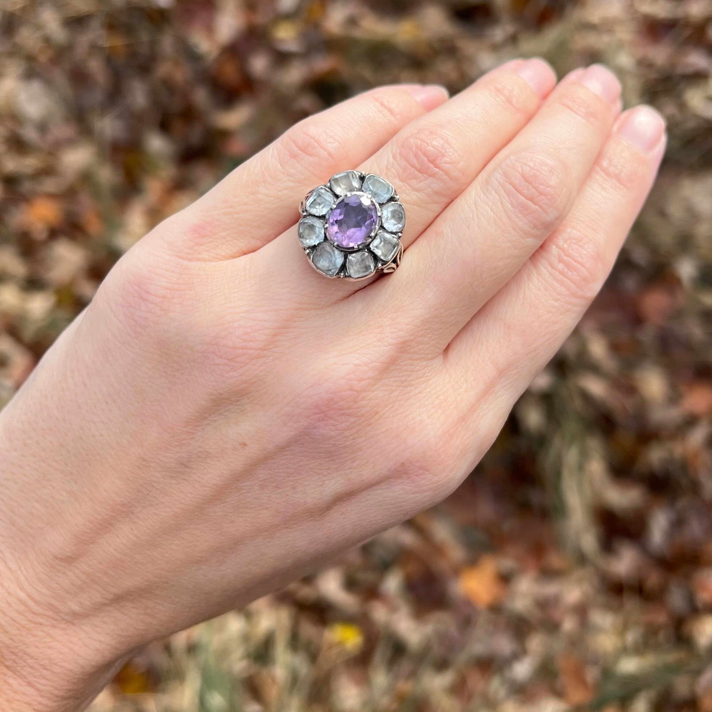 Antique Portuguese 18th Century “Minas Novas” Silver Amethyst and Quartz Ring
