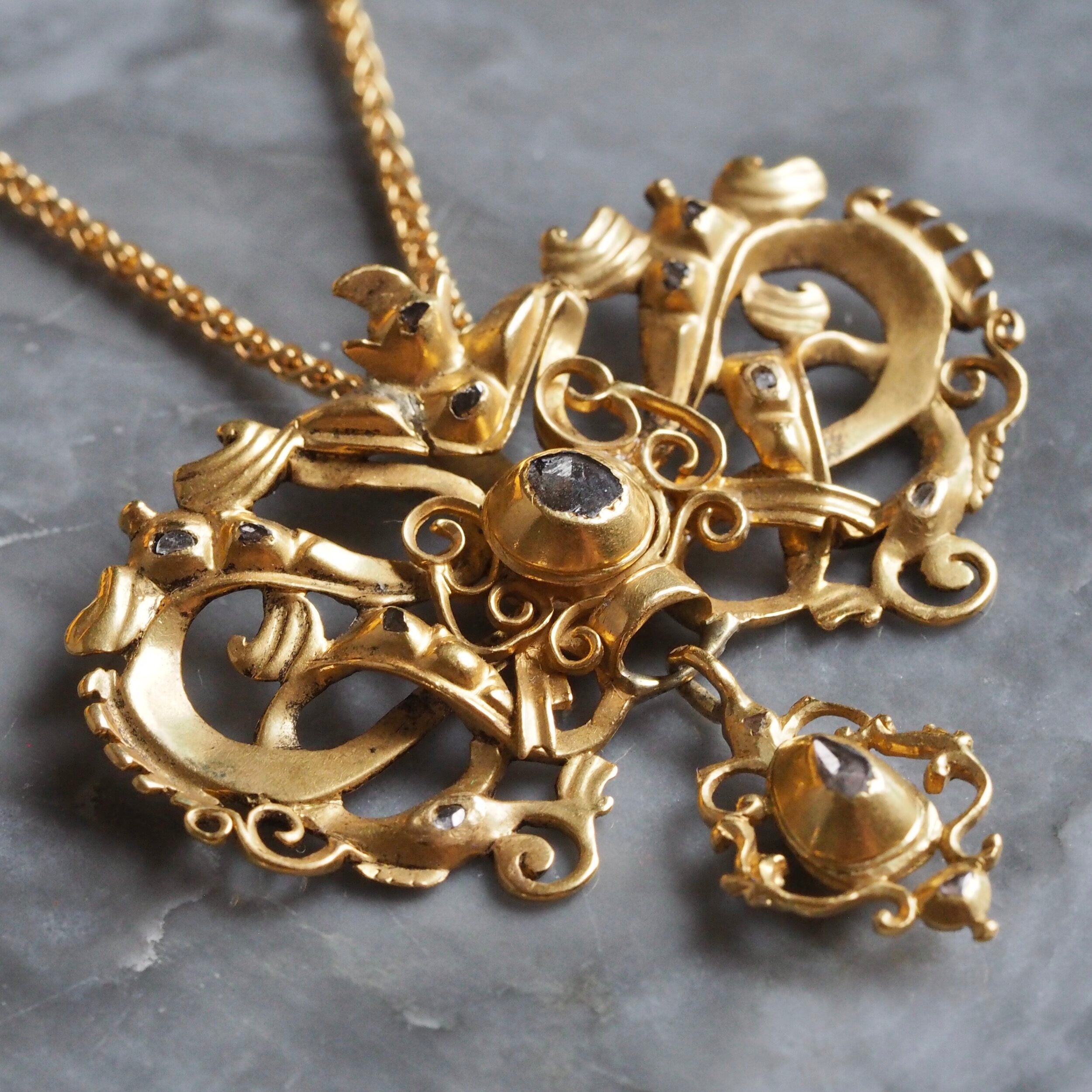 Antique Portuguese Iberian 18th Century 19k Gold Diamond Necklace