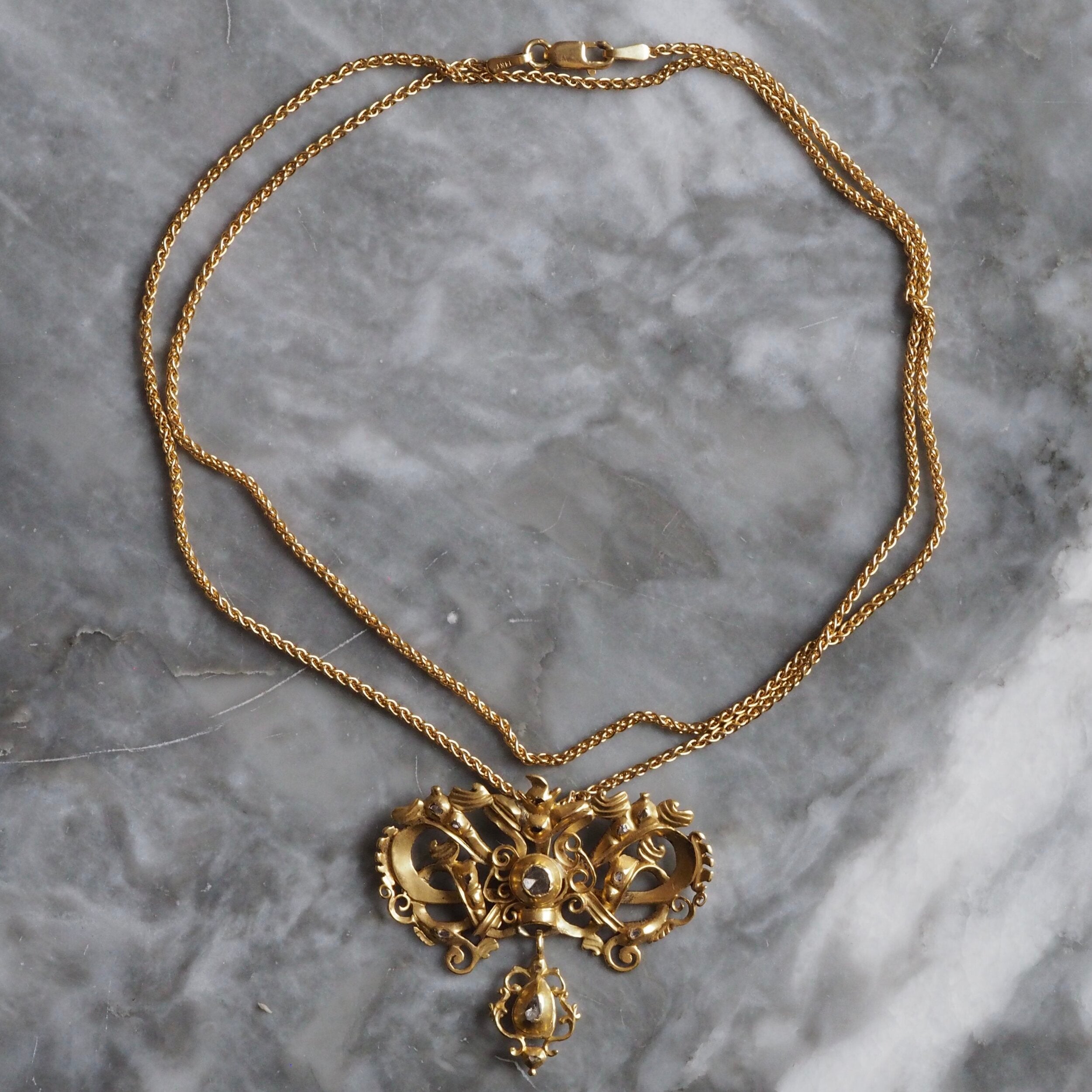 Antique Portuguese Iberian 18th Century 19k Gold Diamond Necklace