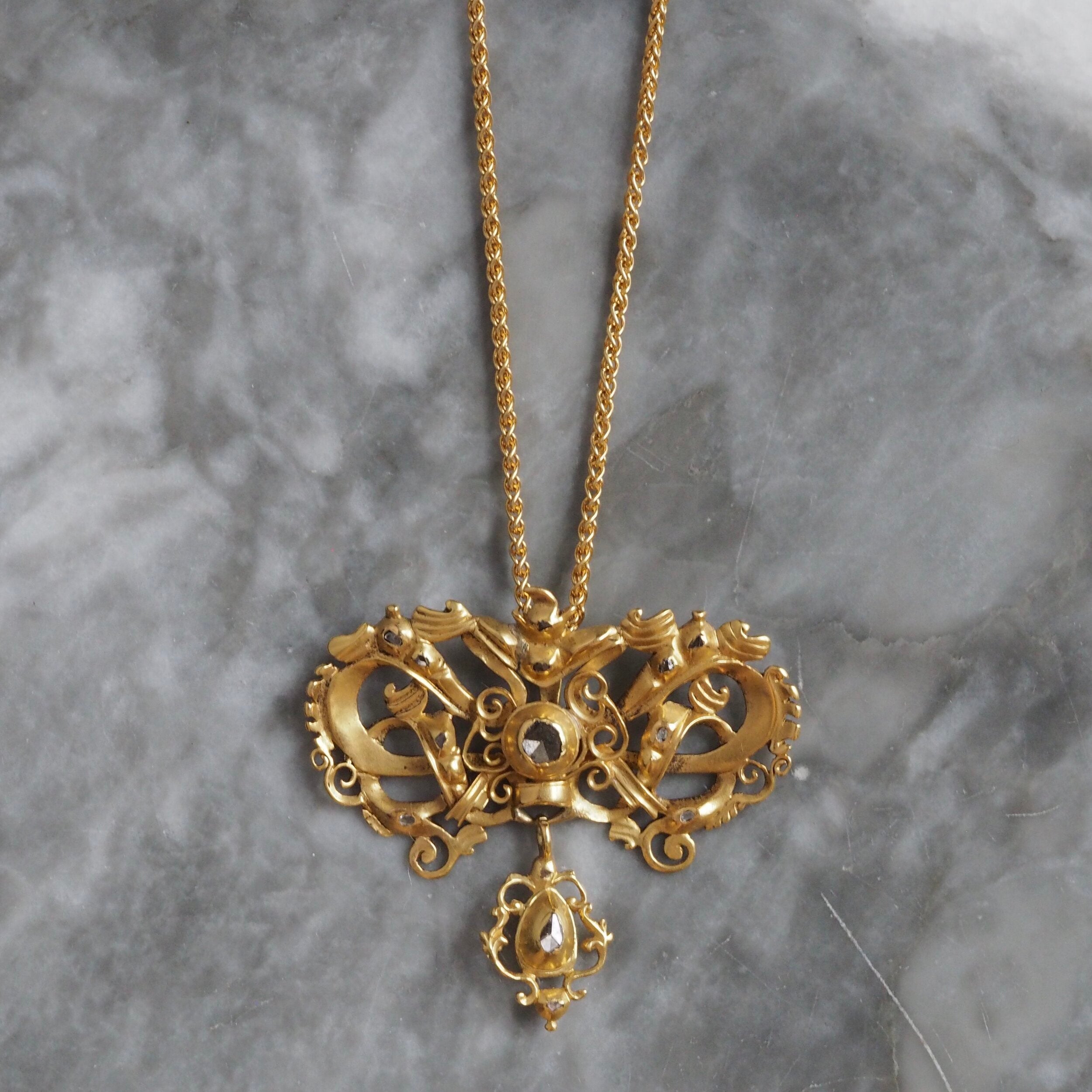 Antique Portuguese Iberian 18th Century 19k Gold Diamond Necklace