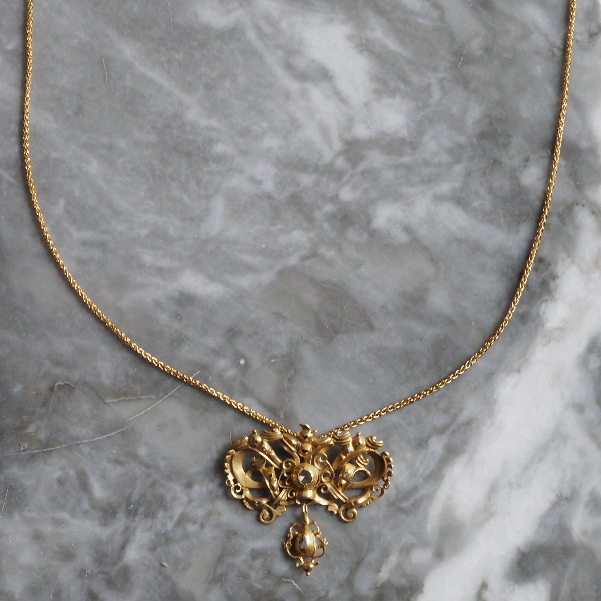 Antique Portuguese Iberian 18th Century 19k Gold Diamond Necklace