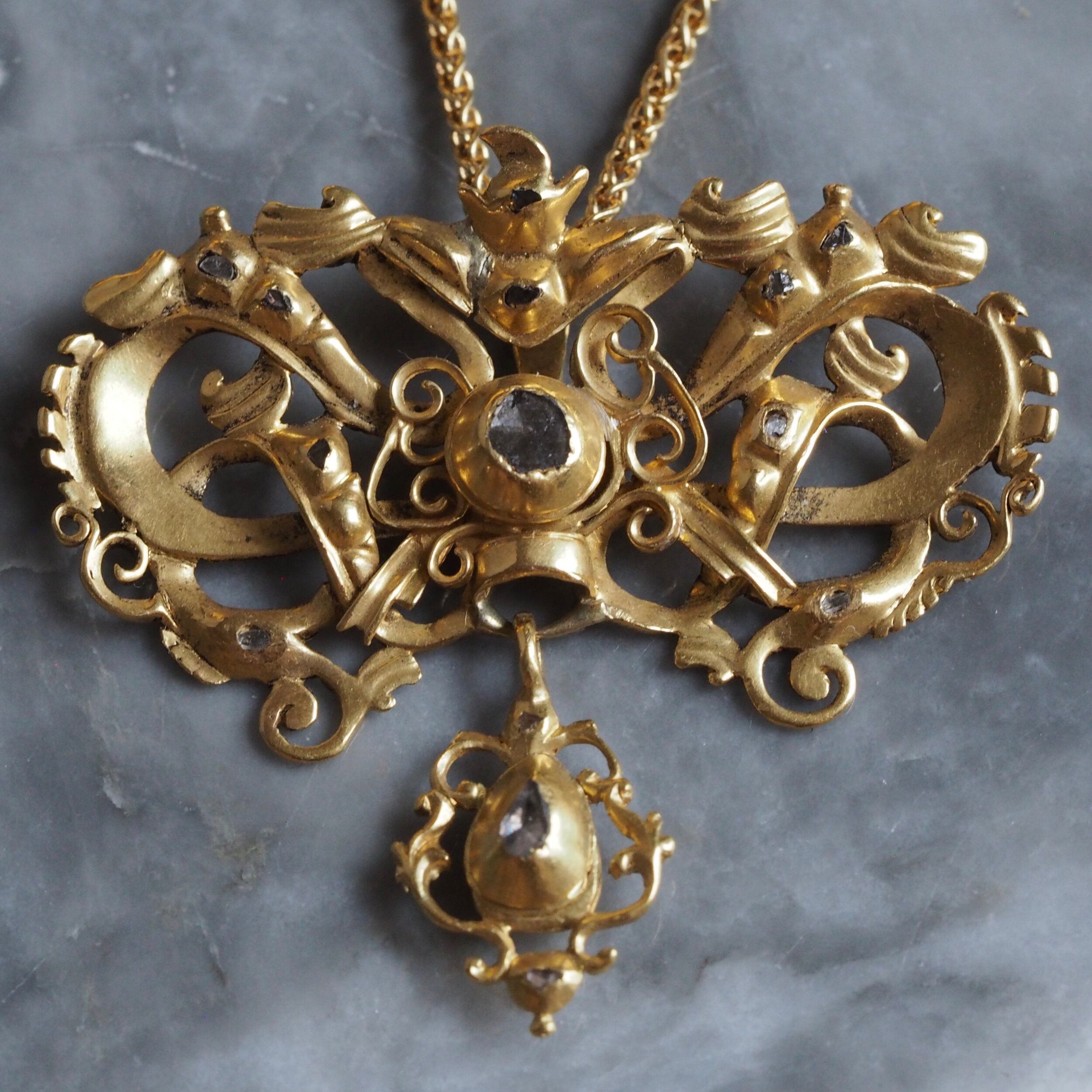 Antique Portuguese Iberian 18th Century 19k Gold Diamond Necklace