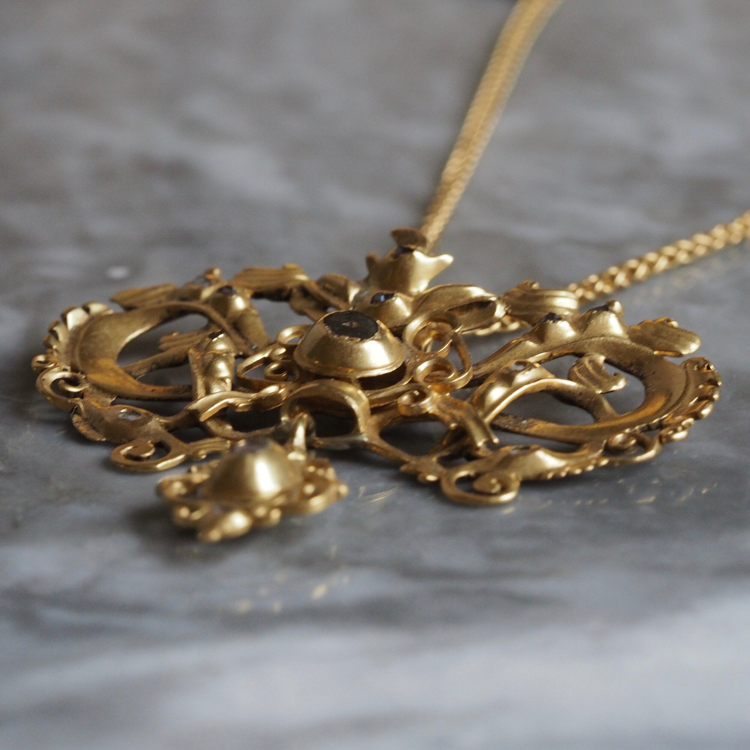 Antique Portuguese Iberian 18th Century 19k Gold Diamond Necklace