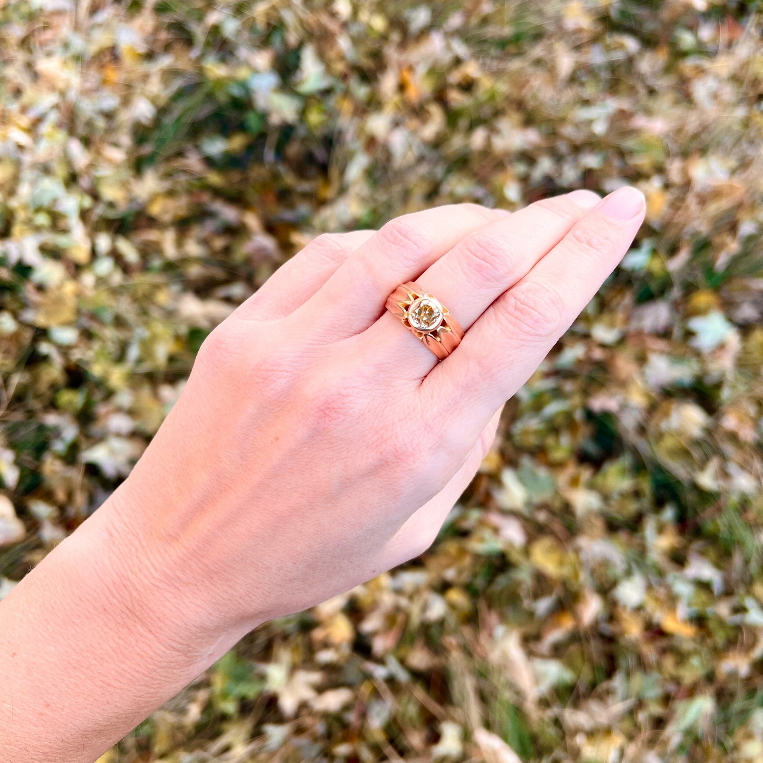 Antique Russian 18k Rose Gold Old Mine Cut DIamond Ring