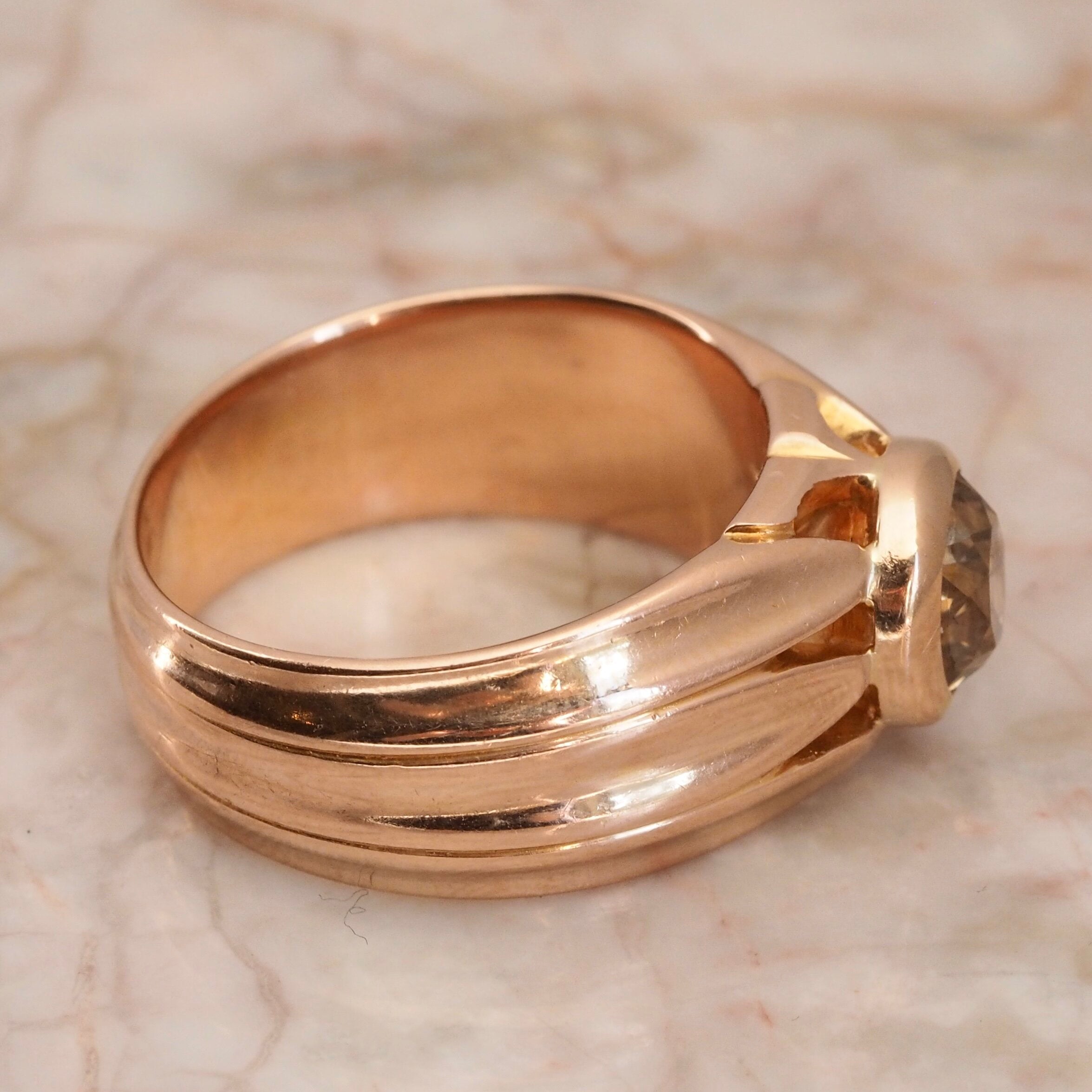 Antique Russian 18k Rose Gold Old Mine Cut DIamond Ring