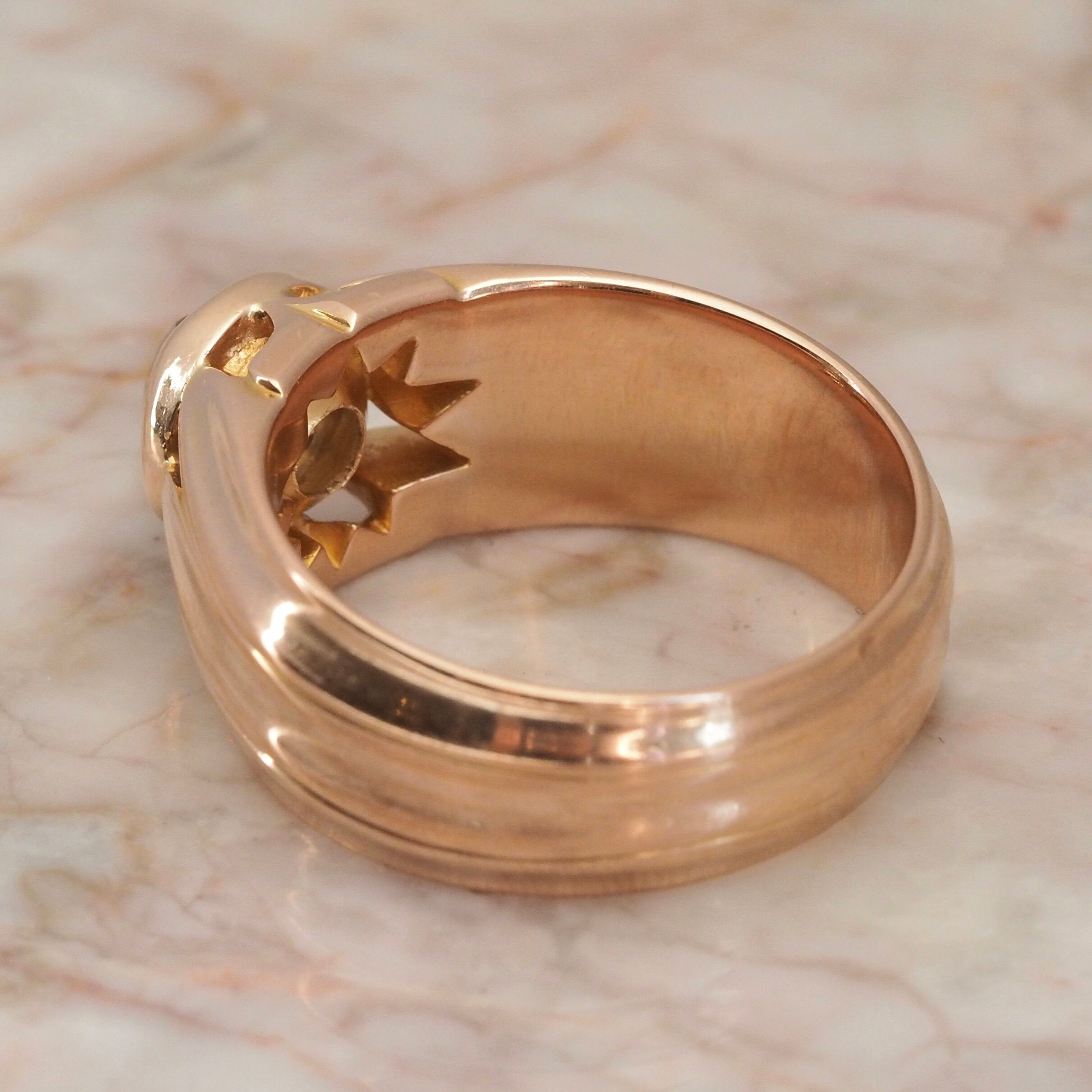 Antique Russian 18k Rose Gold Old Mine Cut DIamond Ring