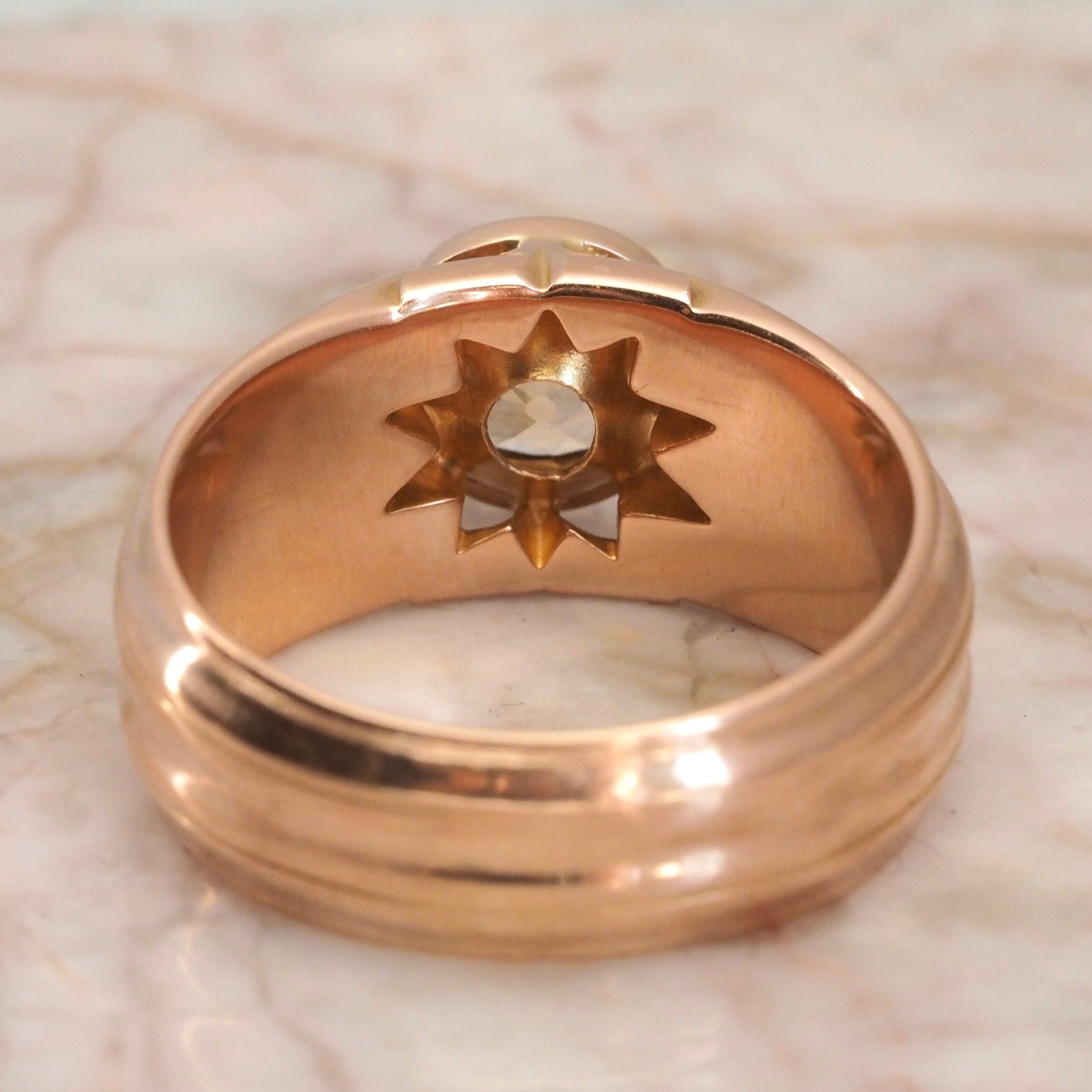 Antique Russian 18k Rose Gold Old Mine Cut DIamond Ring