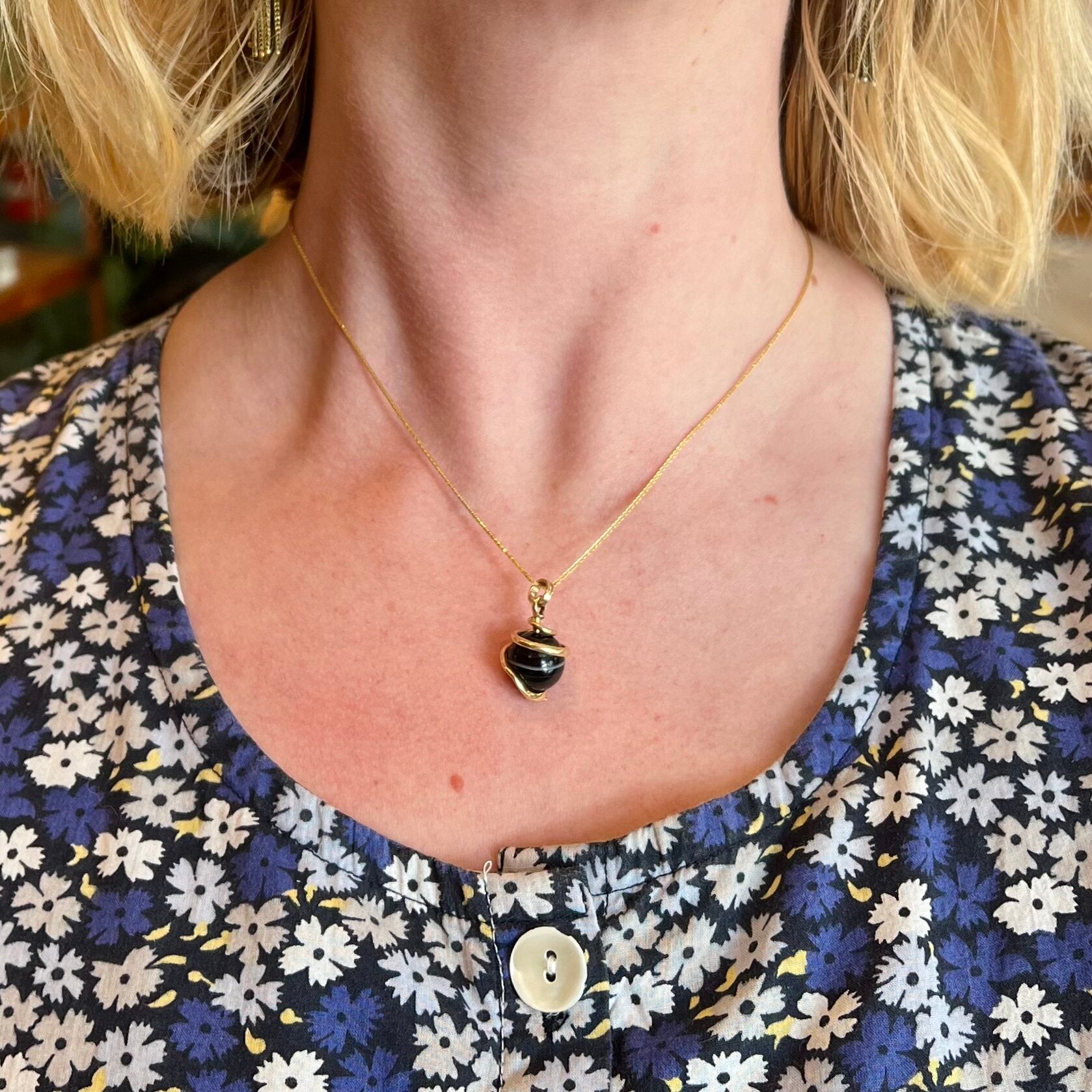 Antique Victorian 14k Gold Banded Agate Coiled Snake Pendant