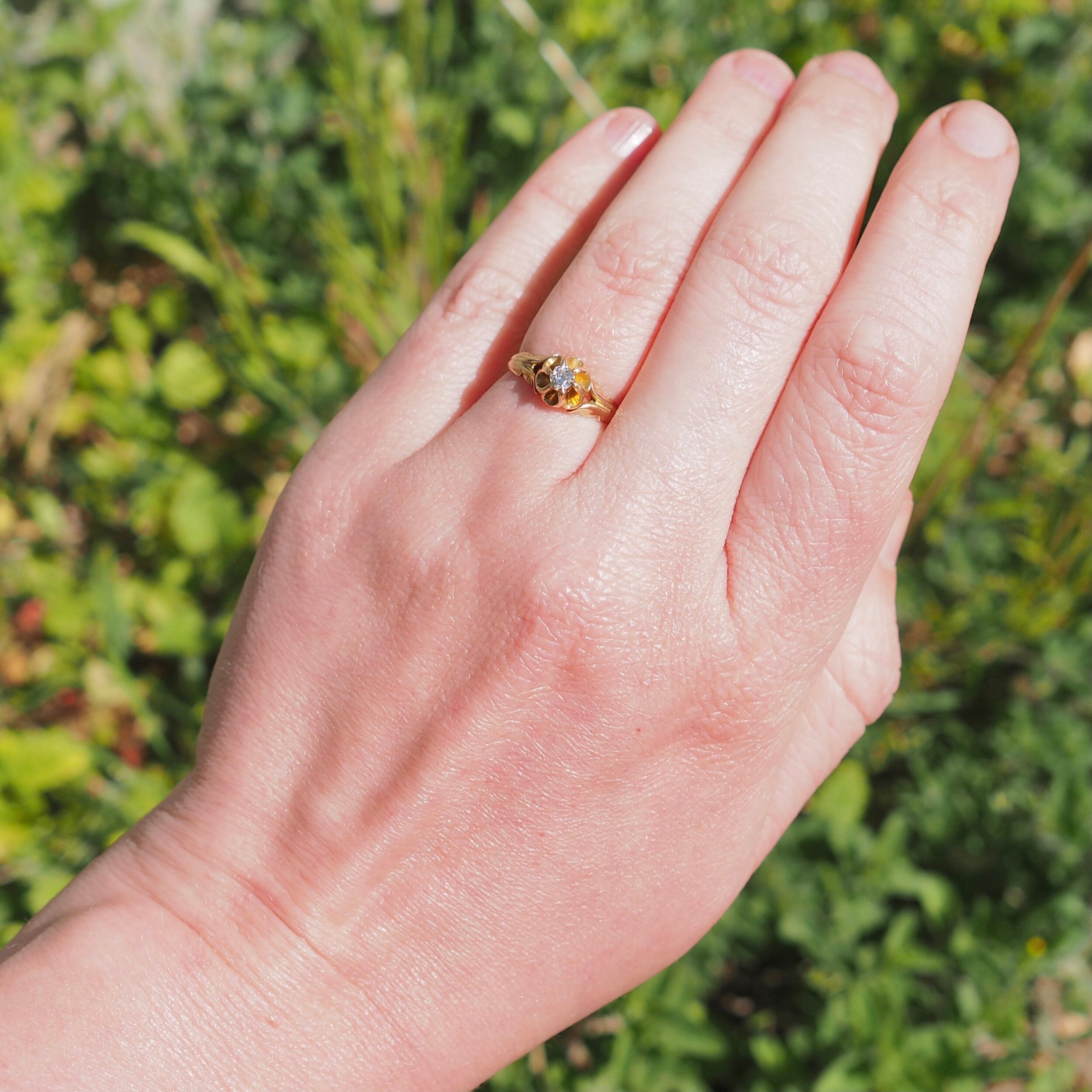 Antique Victorian 14k Gold Belcher Set Old Mine Cut Diamond Ring