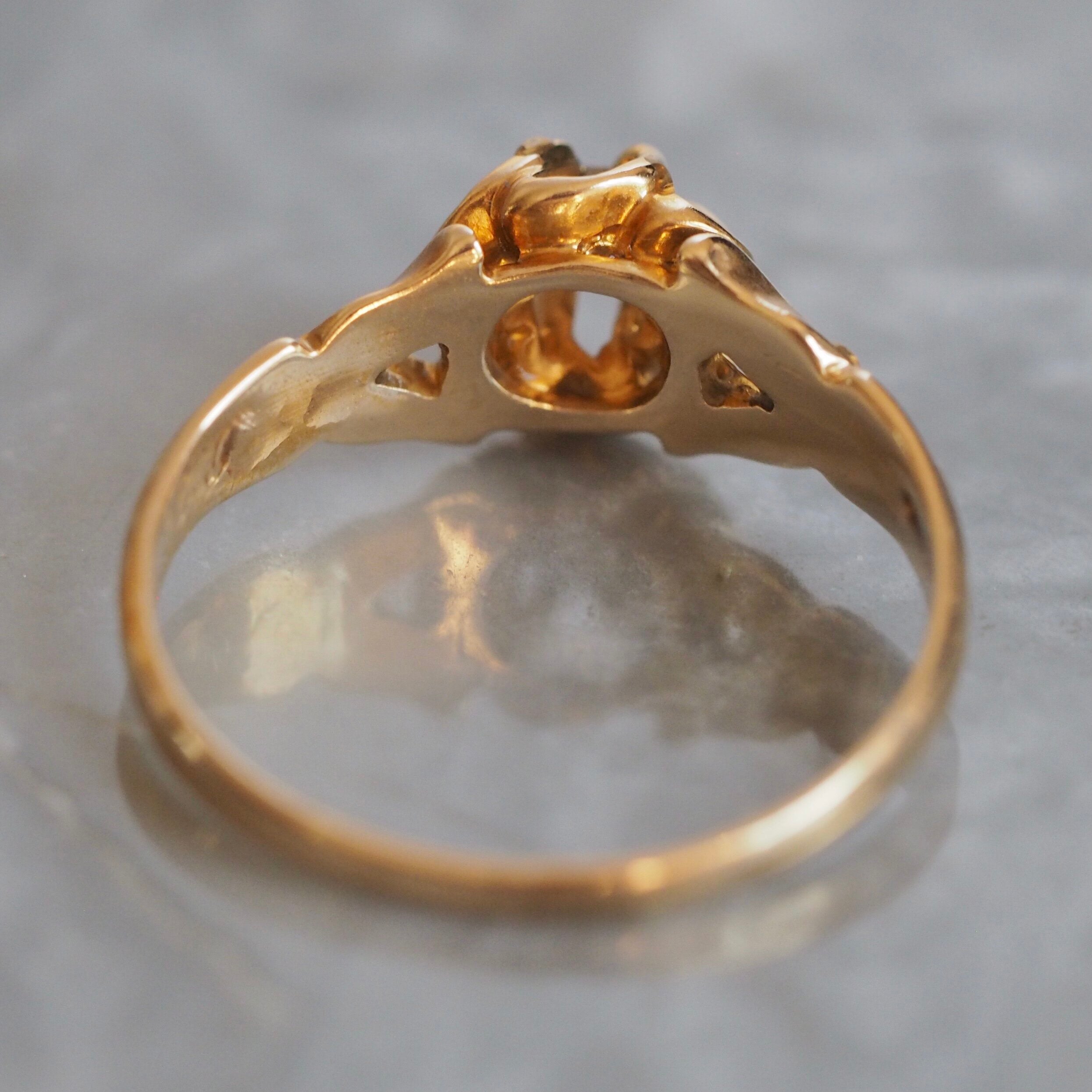 Antique Victorian 14k Gold Belcher Set Old Mine Cut Diamond Ring