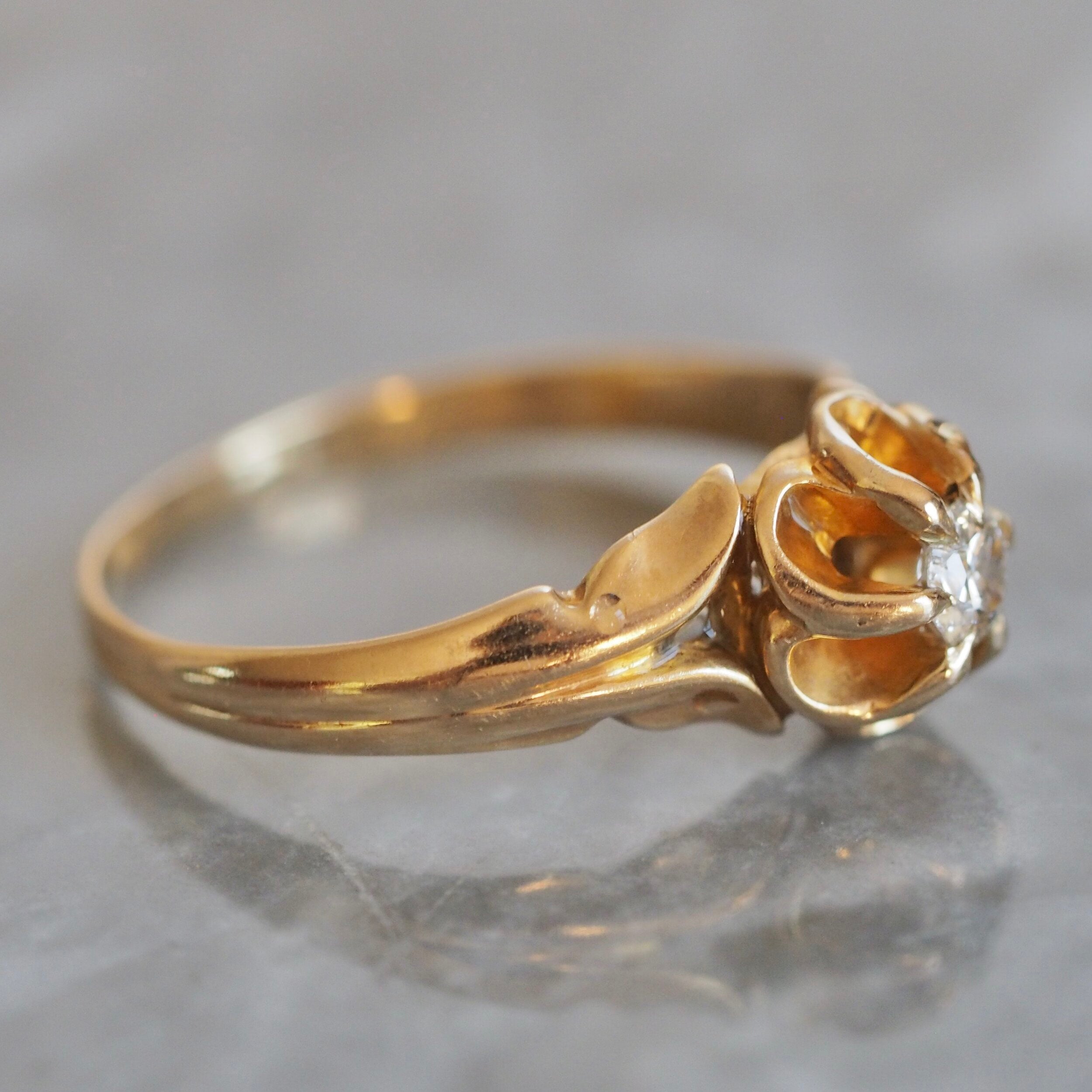 Antique Victorian 14k Gold Belcher Set Old Mine Cut Diamond Ring