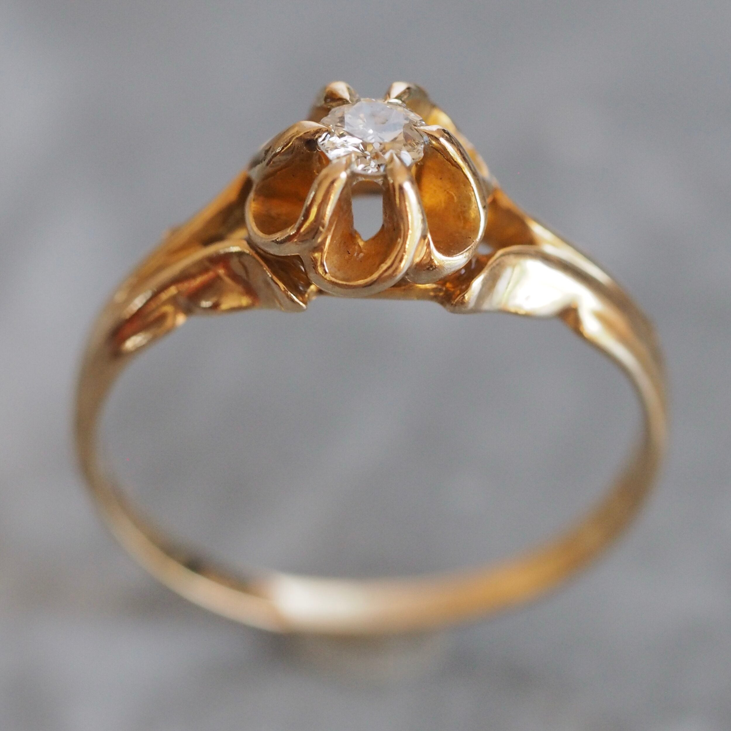 Antique Victorian 14k Gold Belcher Set Old Mine Cut Diamond Ring