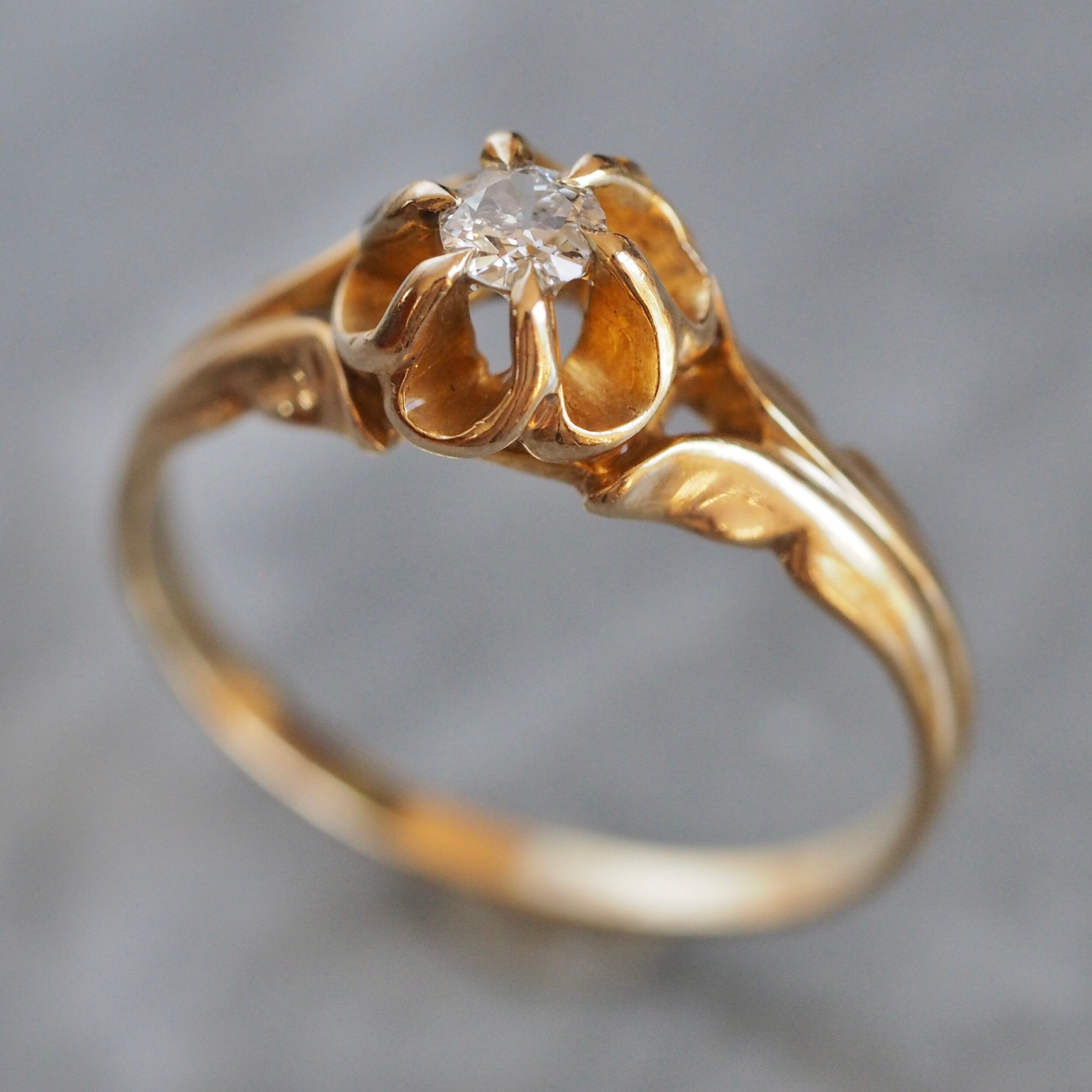 Antique Victorian 14k Gold Belcher Set Old Mine Cut Diamond Ring