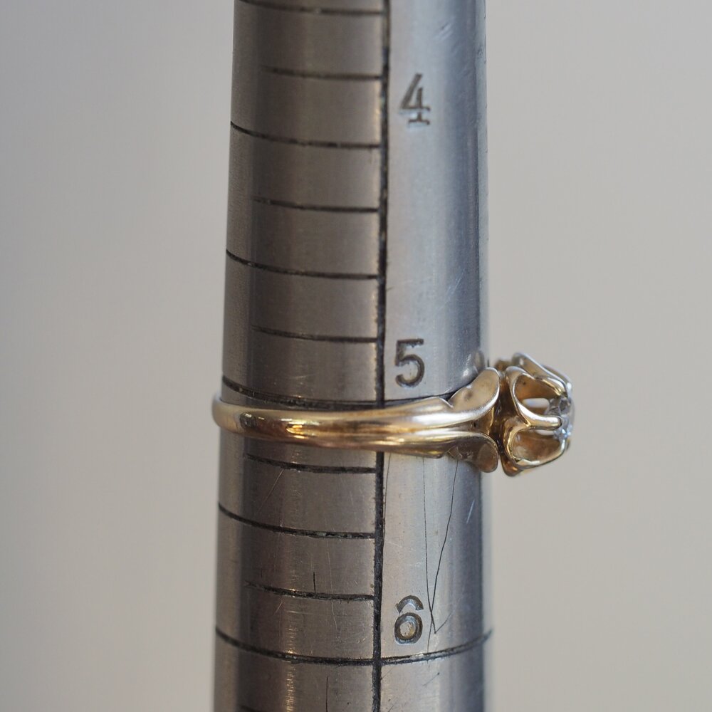 Antique Victorian 14k Gold Belcher Set Old Mine Cut Diamond Ring