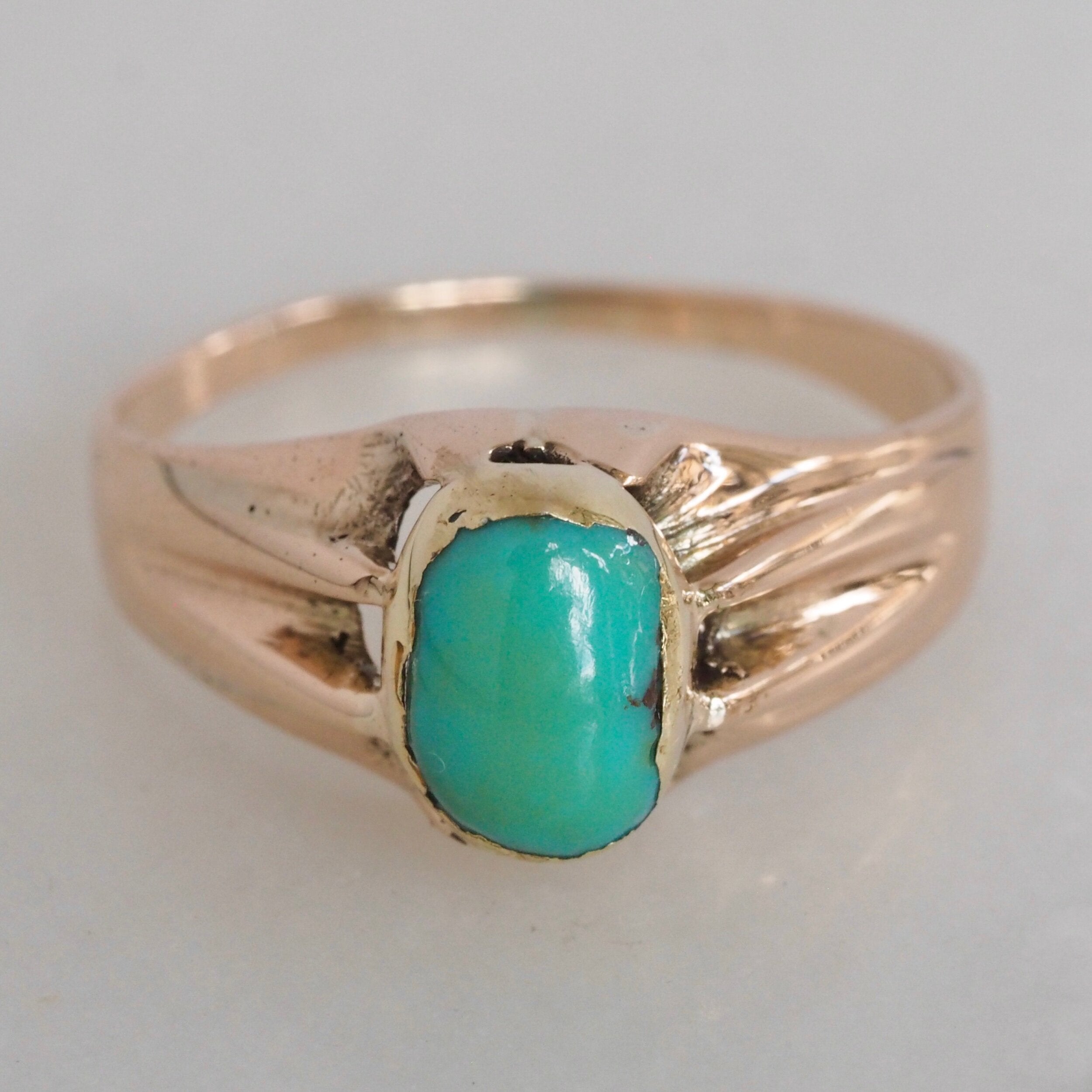 Antique Victorian 14k Gold Belcher Set Turquoise Ring