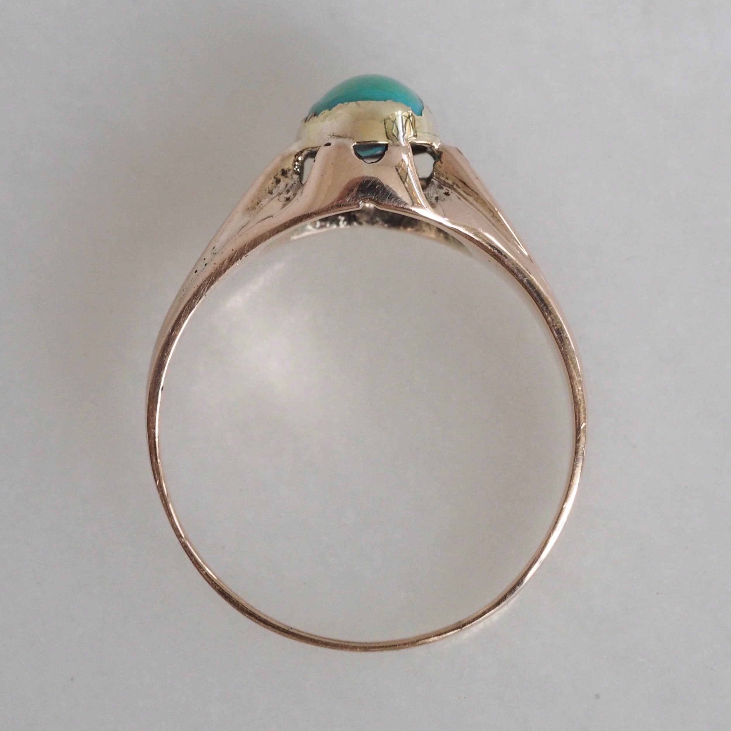 Antique Victorian 14k Gold Belcher Set Turquoise Ring