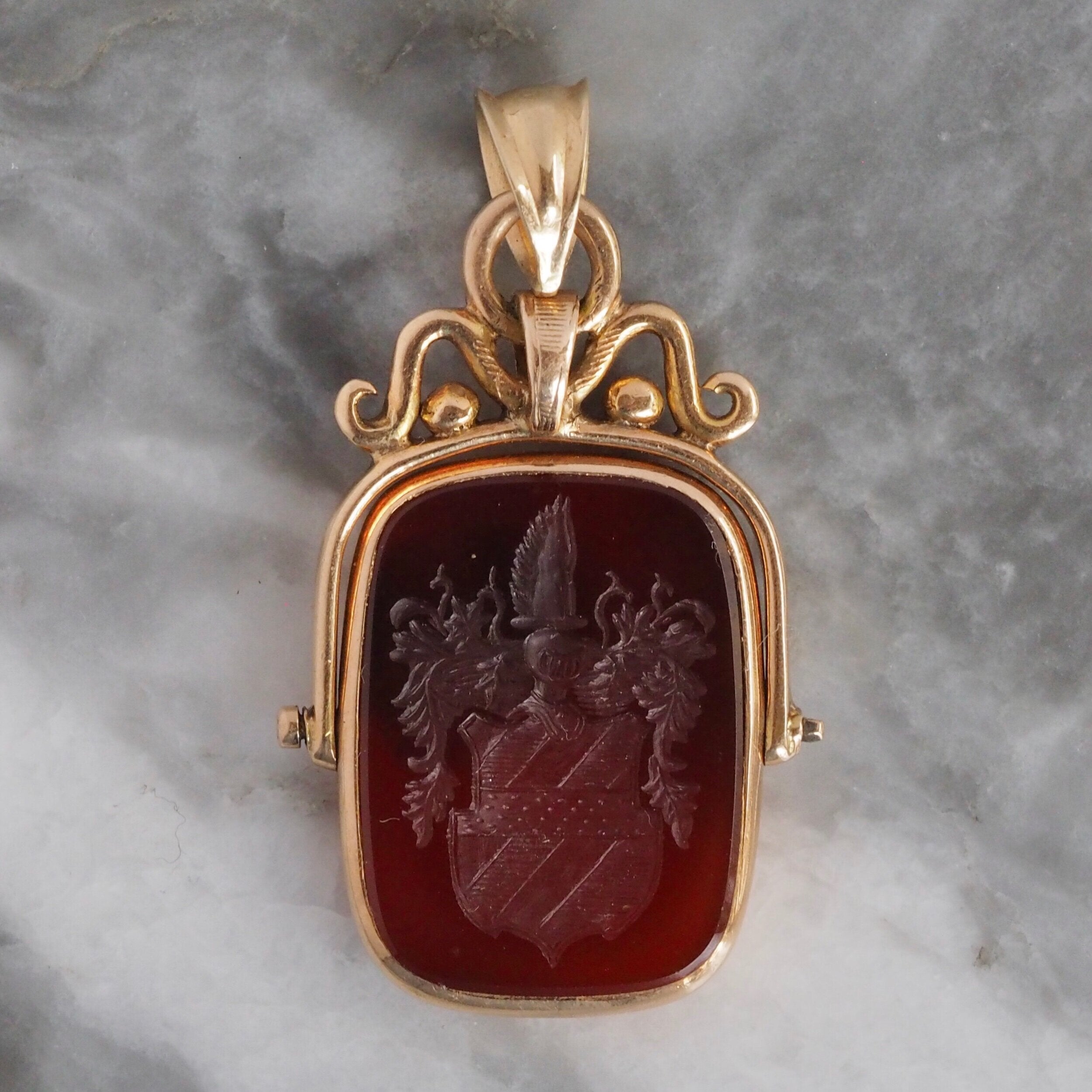 Antique Victorian 14k Gold Carnelian Intaglio Swivel Pendant